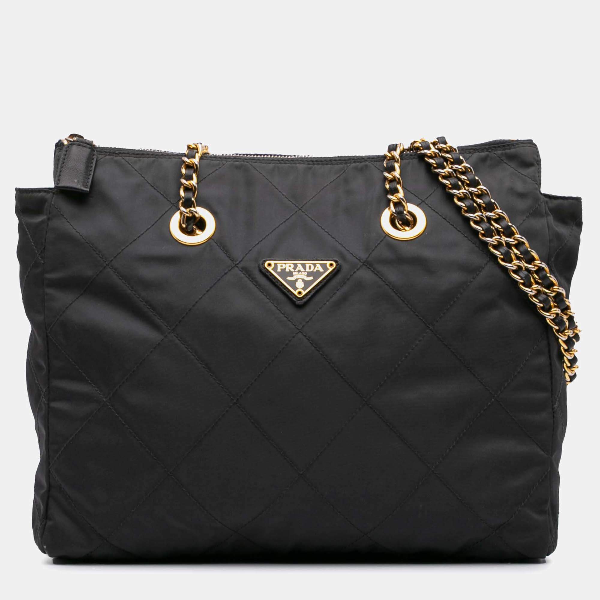 Prada Black Medium Tessuto Impuntu Tote