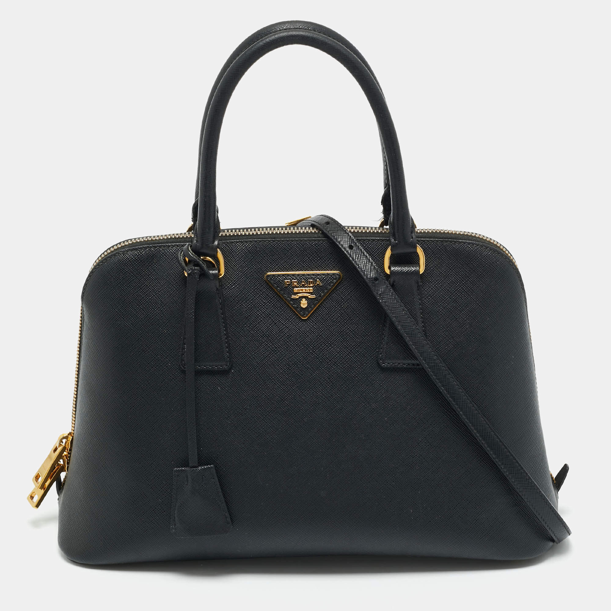 Pre Owned Prada Black Saffiano Leather Medium Promenade Satchel