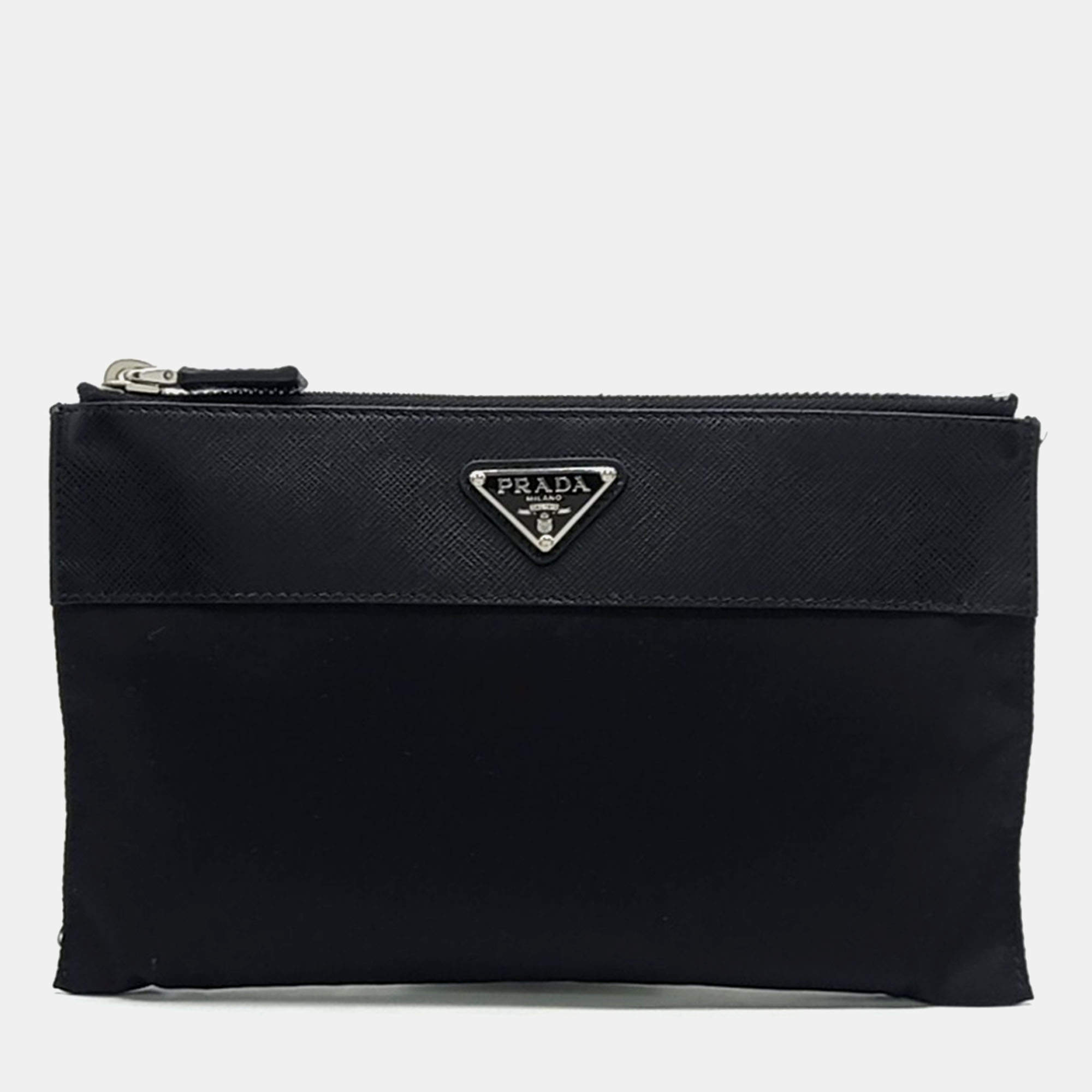 Pre Owned Prada Black Nylon Re-Nylon Pouch