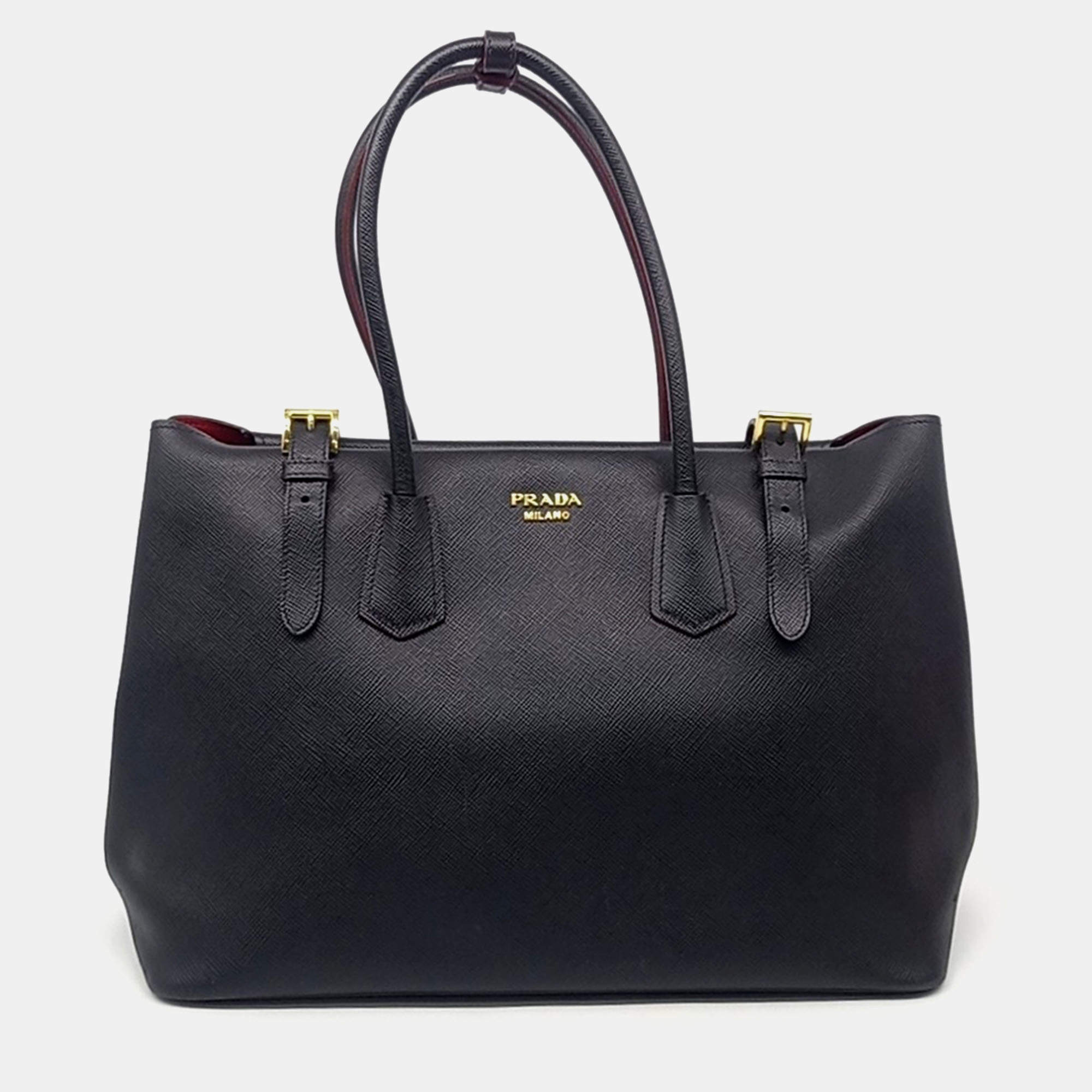 Prada Black Leather Saffiano Tote Bag