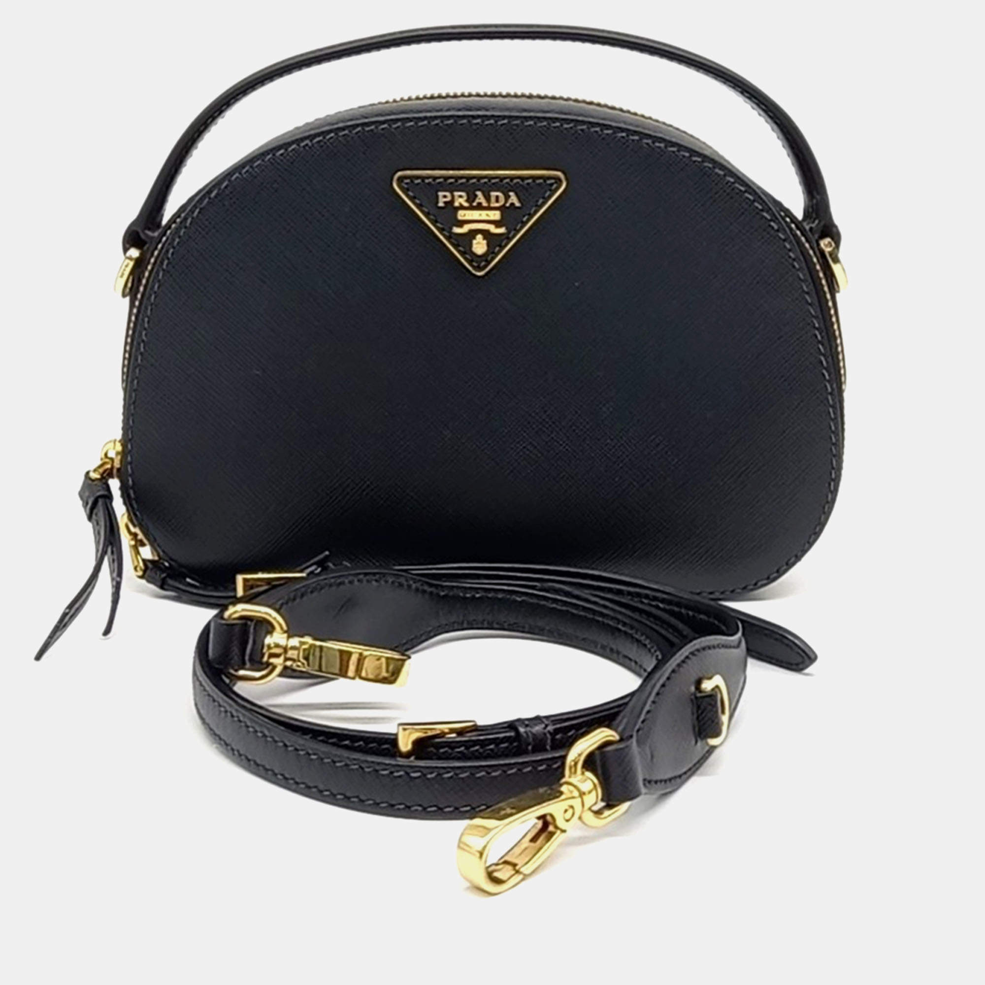 Prada Black Leather Saffiano Odette Bag