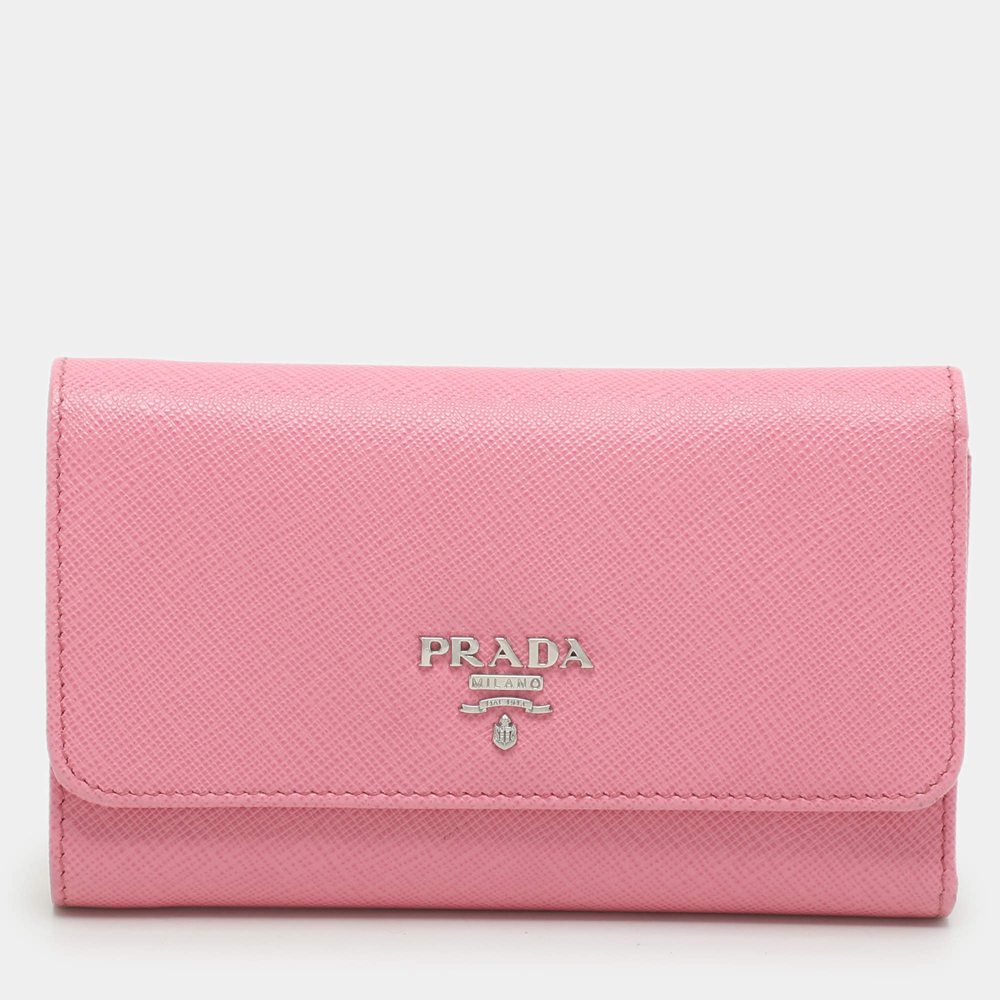 Pre Owned Prada Pink Saffiano Leather Trifold Continental Wallet