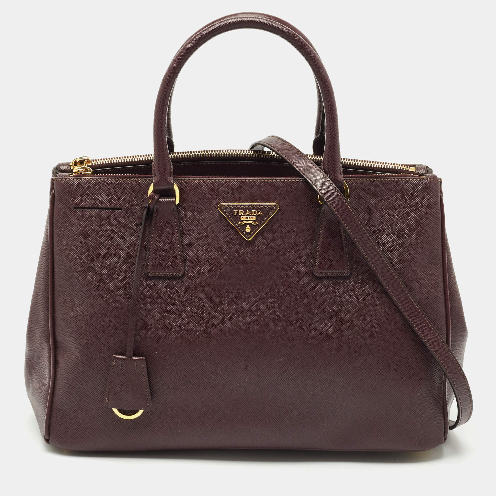 Prada Dark Purple Saffiano Leather Medium Double Zip Tote