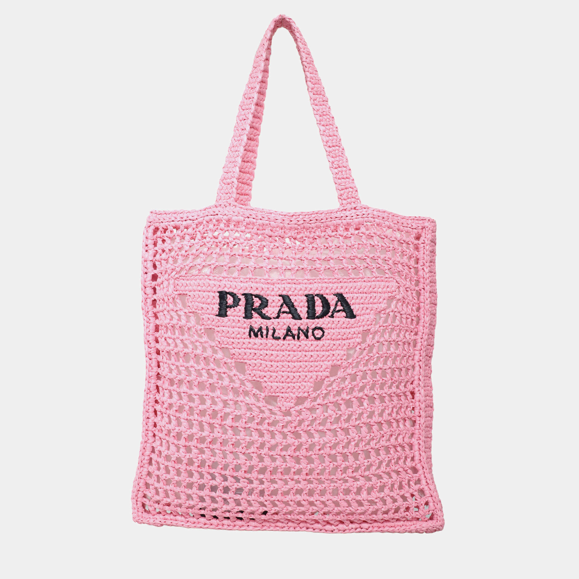 Prada Raffia Pink Tote Bag