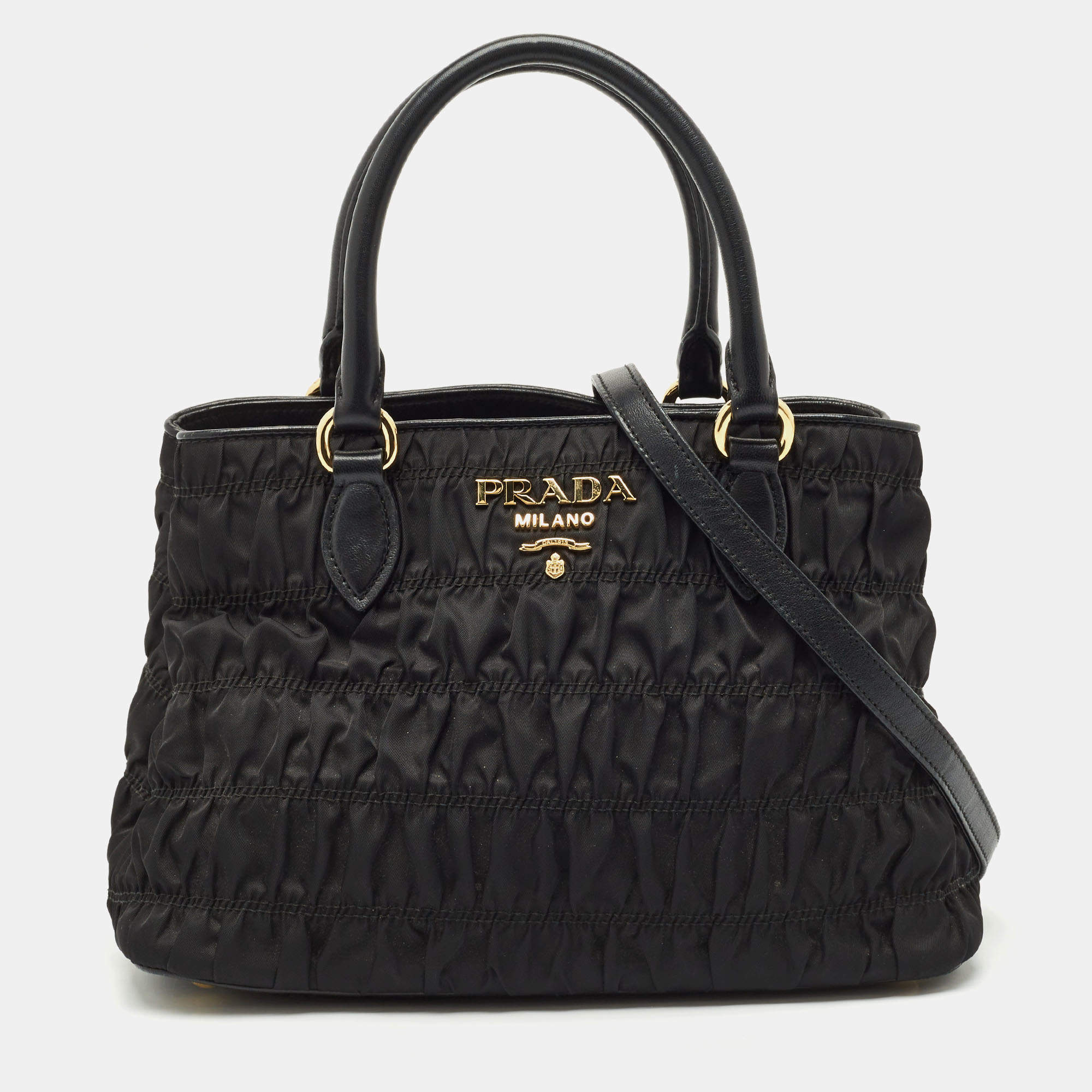 Prada Black Gaufre Tessuto Nylon and Leather Tote