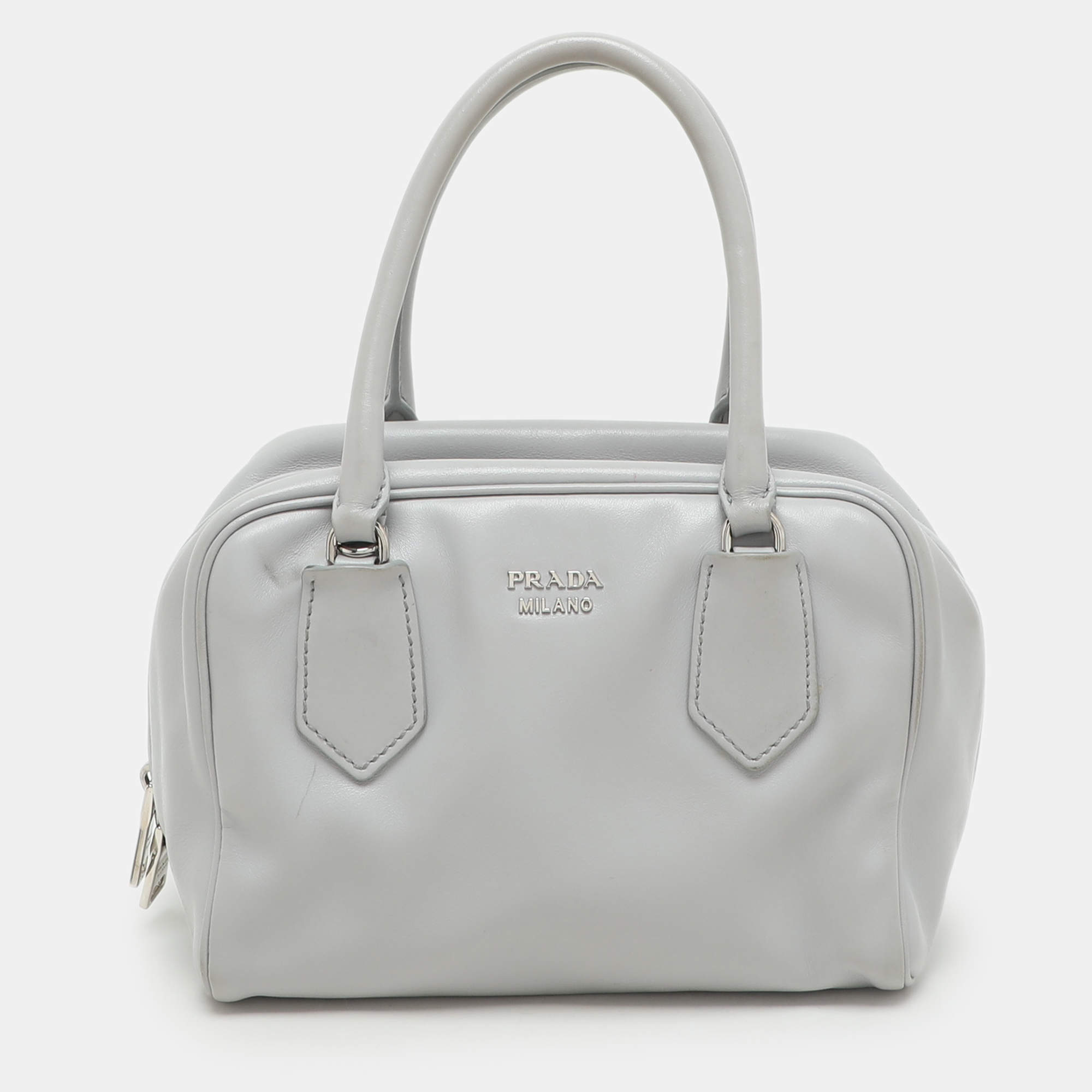 Prada Grey Leather Bauletto Bag