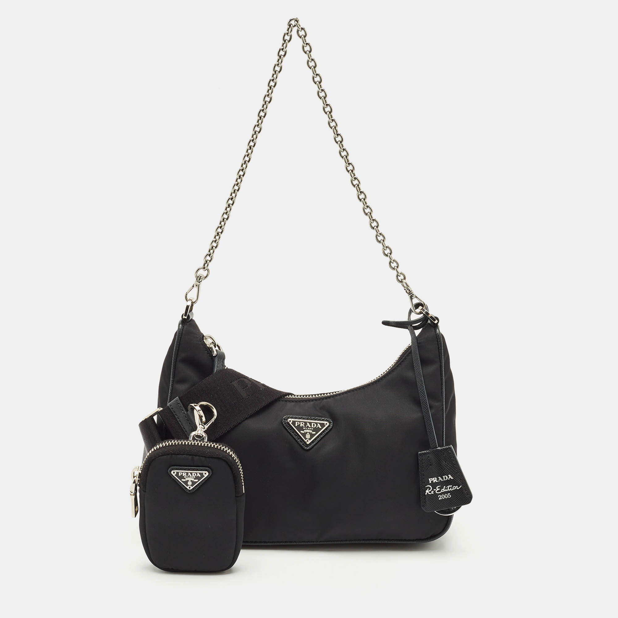 Prada Black Leather and Nylon Re-Edition 2005 Shoulder Bag