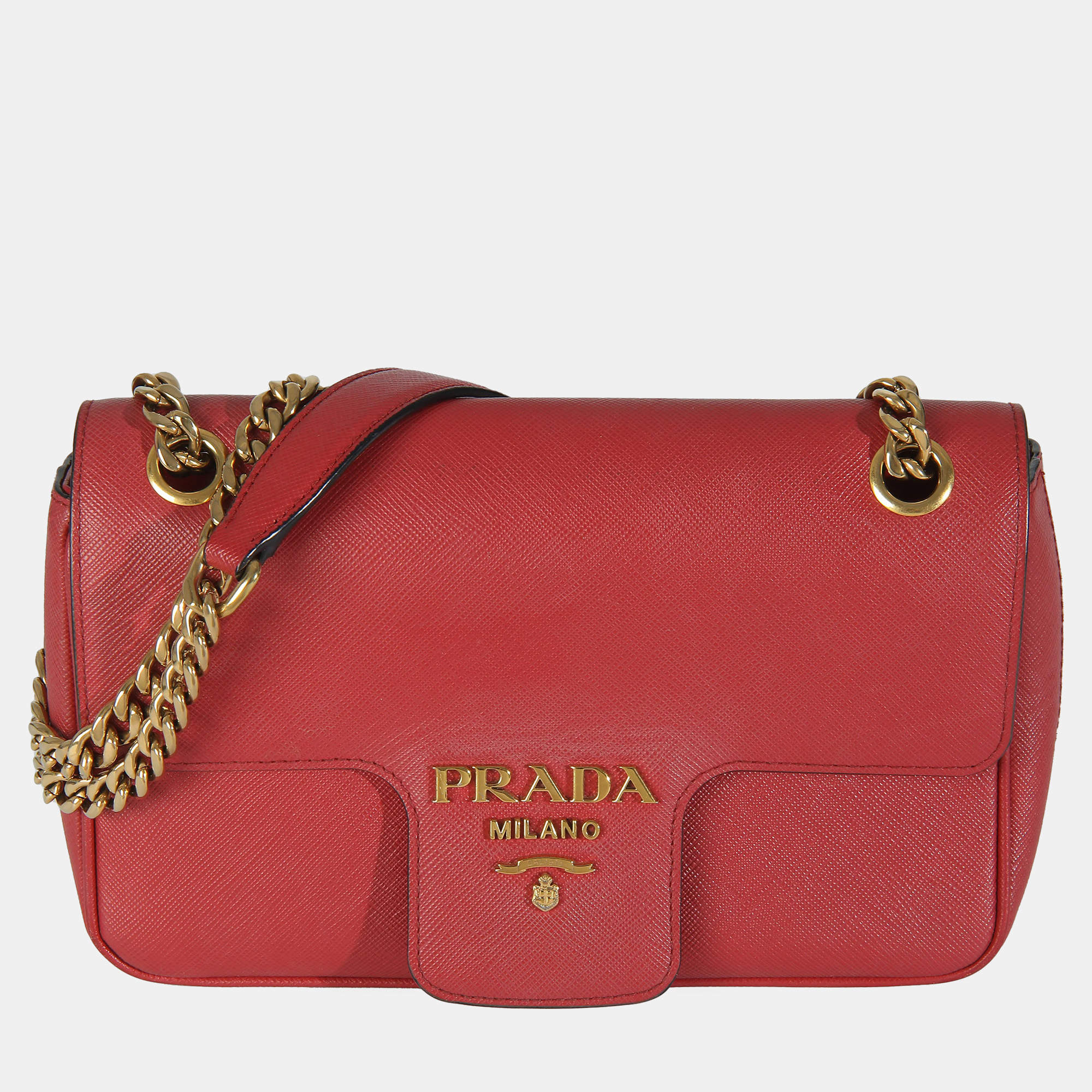 Prada Red Pattina Saffiano Flap
