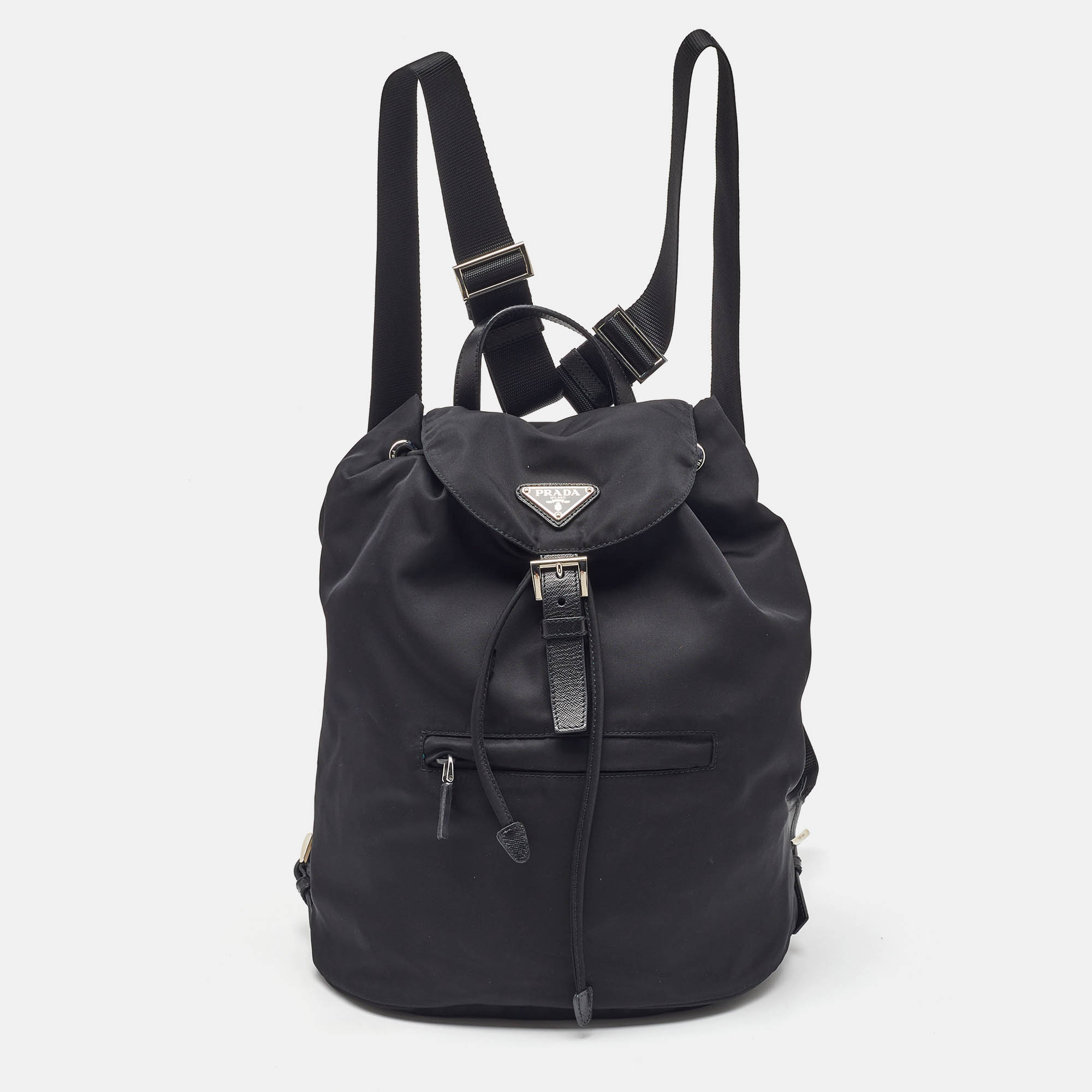Pre Owned Prada Black Nylon Tessuto Flap Backpack