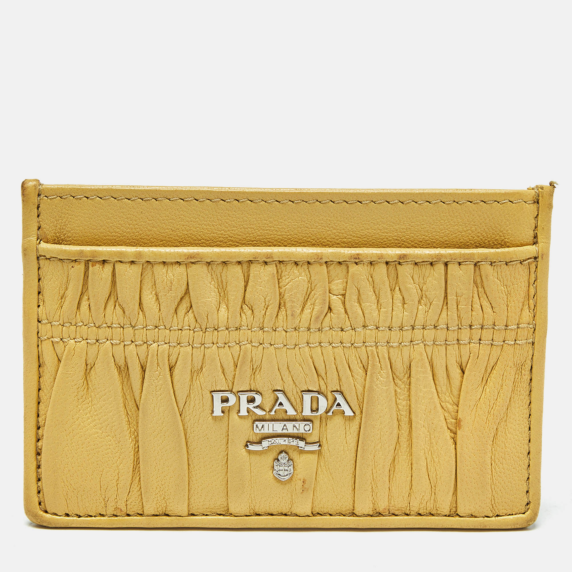 Pre Owned Prada Yellow Gaufre Leather Card Holder