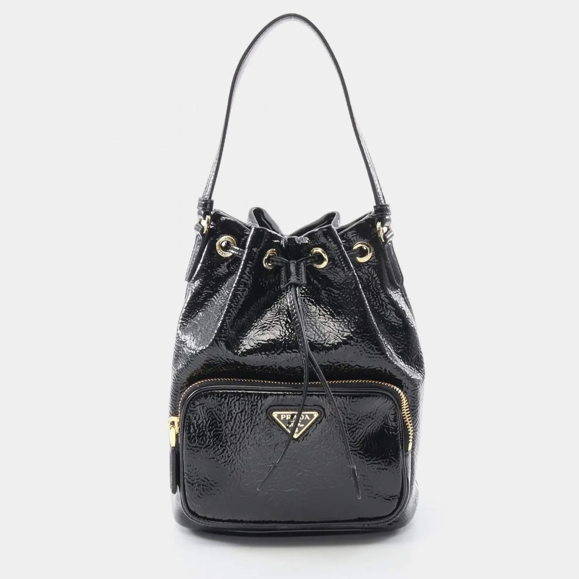 Prada Duet Black Patent Leather Bucket Bag Prada | TLC US