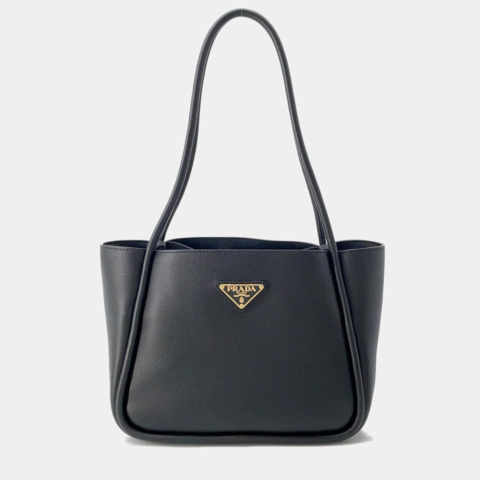 【関税&送料込】Prada Mini Tote Bag In Grainy Leather Prada Mini Shopping Black Soft Grain Leather Tote Bag Prada