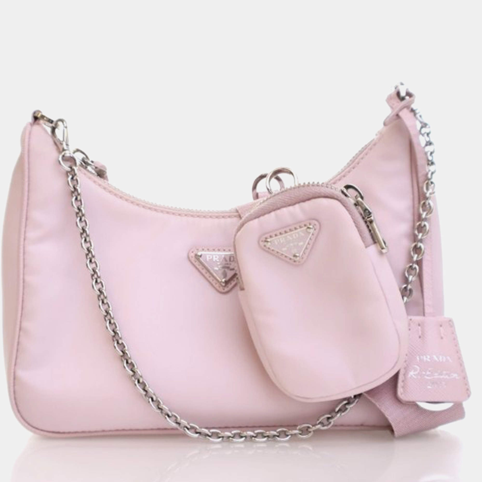 Pre Owned Prada Re-Edition 2005 Pink Nylon Shoulder Bag