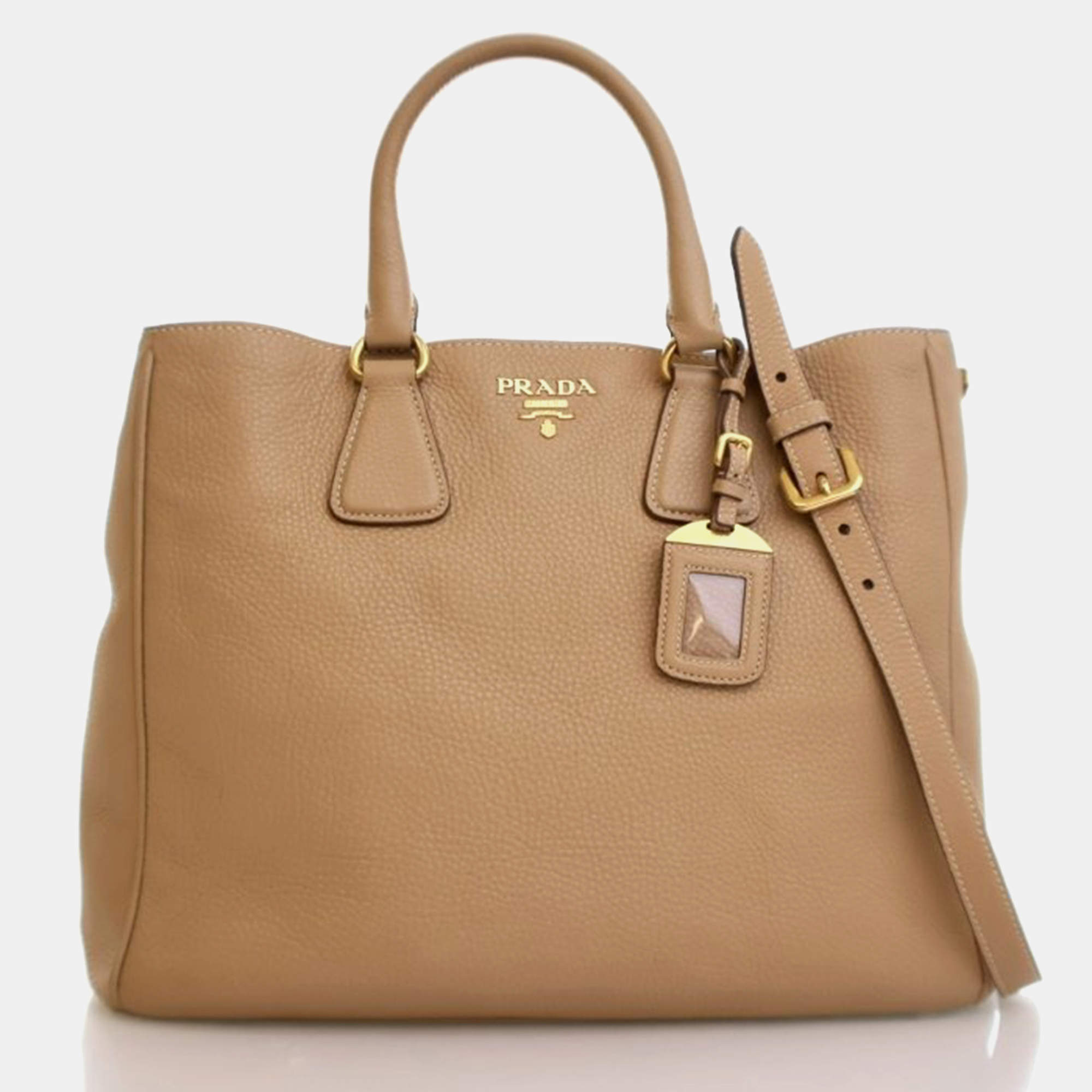 Pre Owned Prada Large Beige Calfskin Vitello Daino Tote Bag