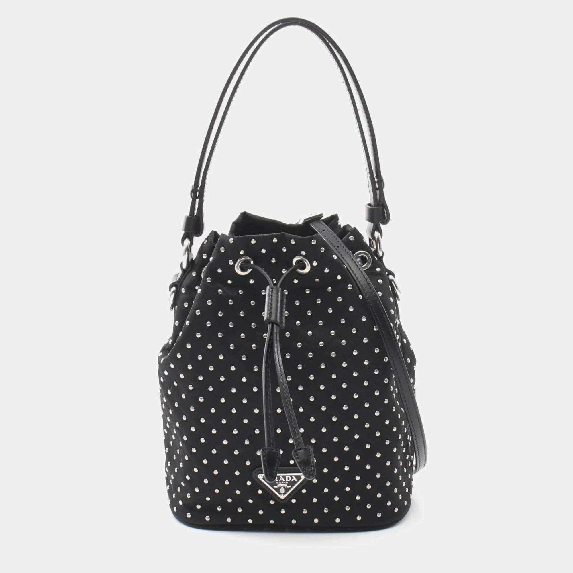Pre Owned Prada Studded Black Nylon Handbag