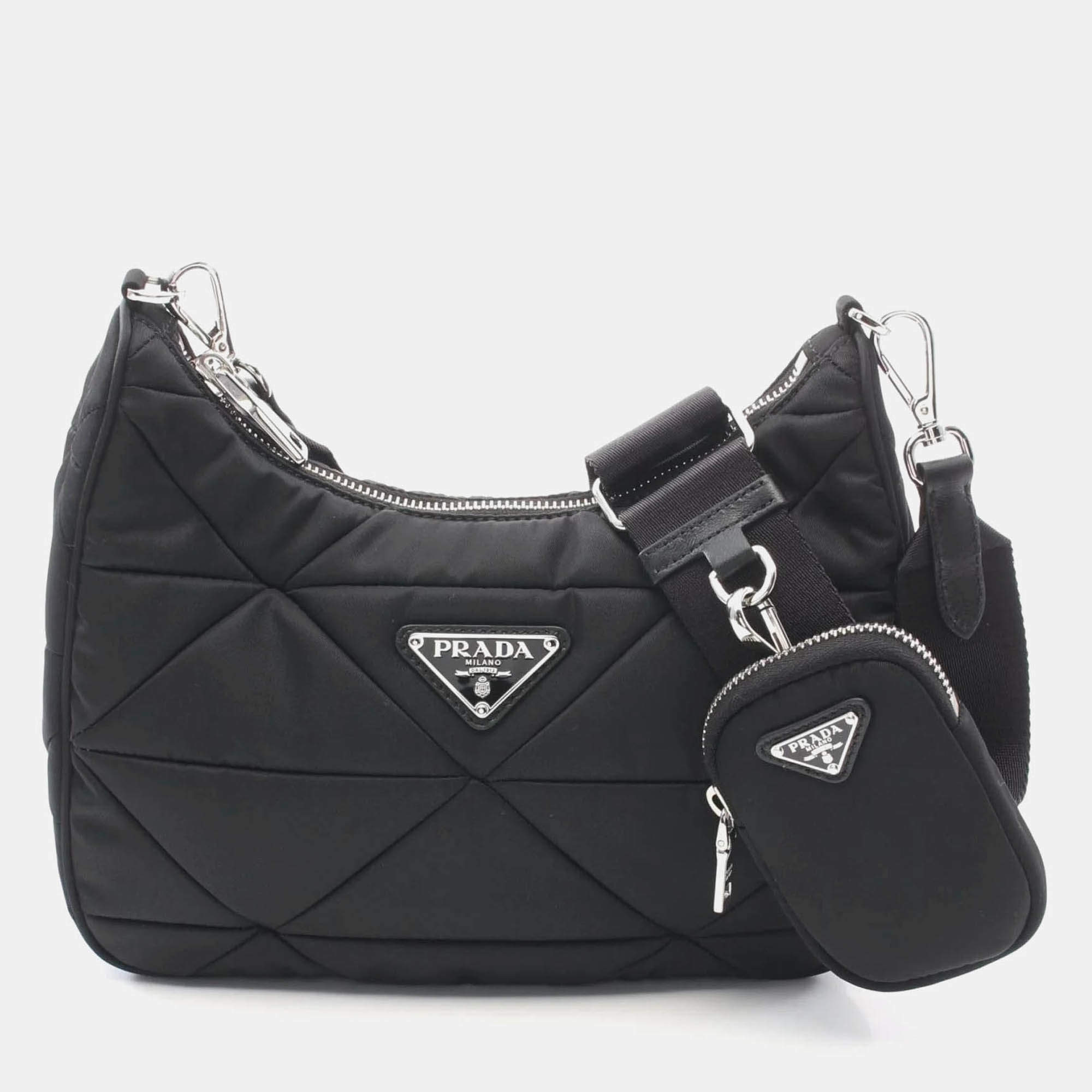 Pre Owned Prada Tessuto Quilting Black Nylon Shoulder Bag