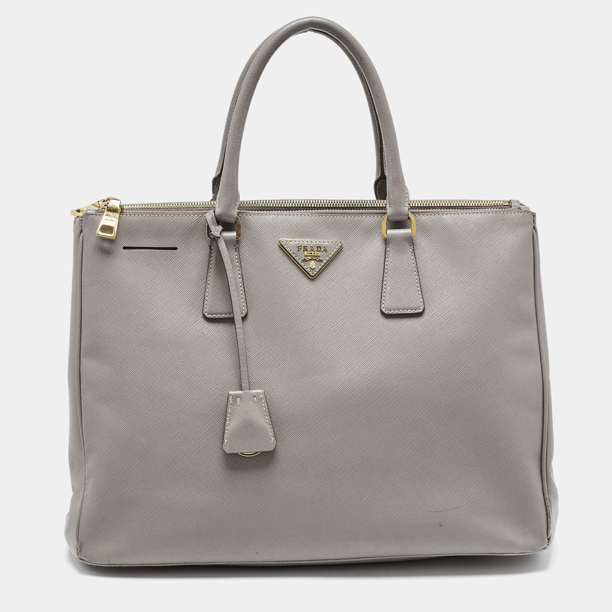 Pre Owned Prada Grey Saffiano Leather Large Double Zip Tote