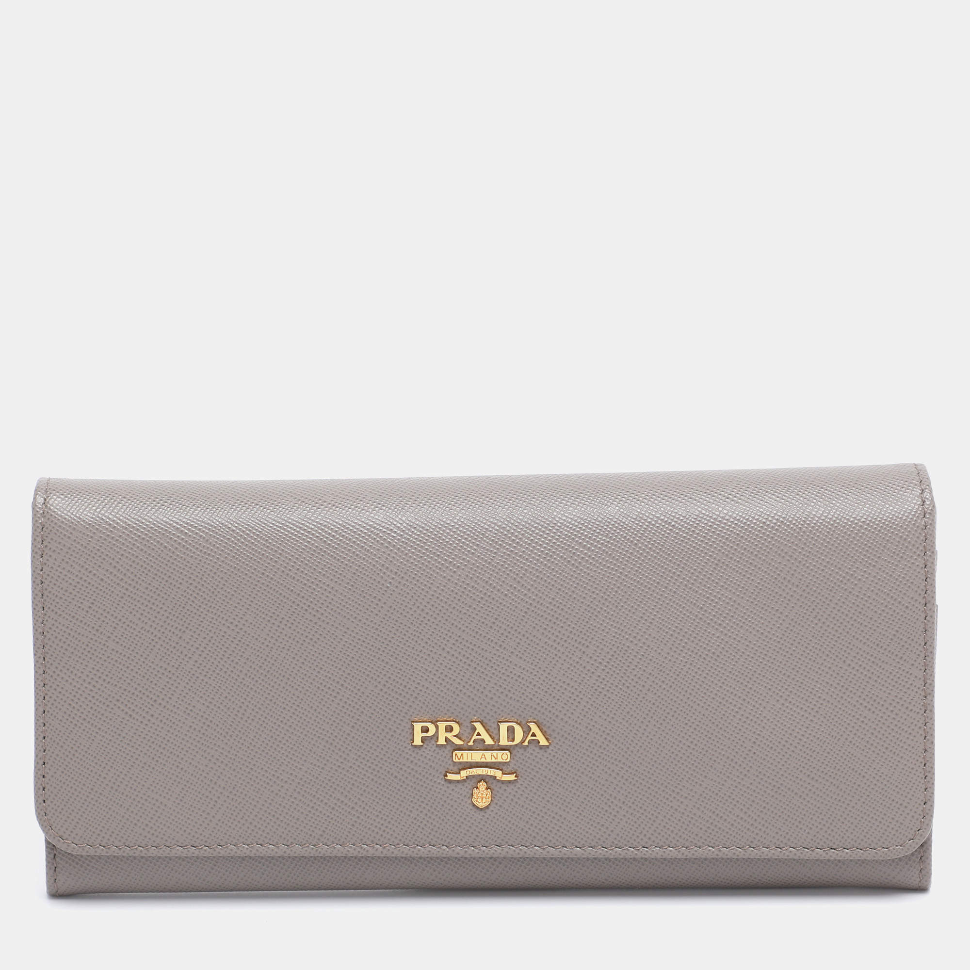 Pre Owned Prada Grey Saffiano Leather Continental Wallet