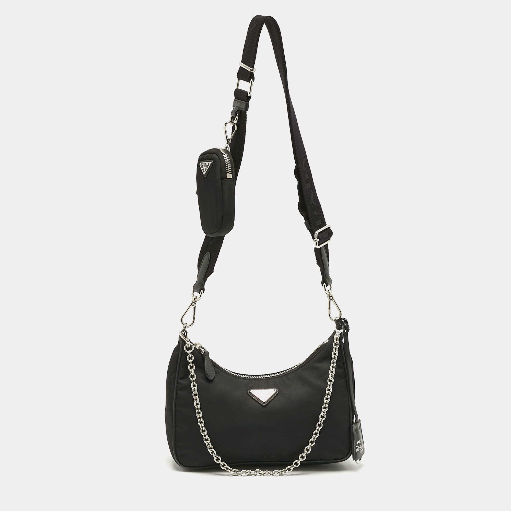 Pre Owned Prada Black Nylon and Saffiano Leather Re-Edition 2005 Shoulder Bag