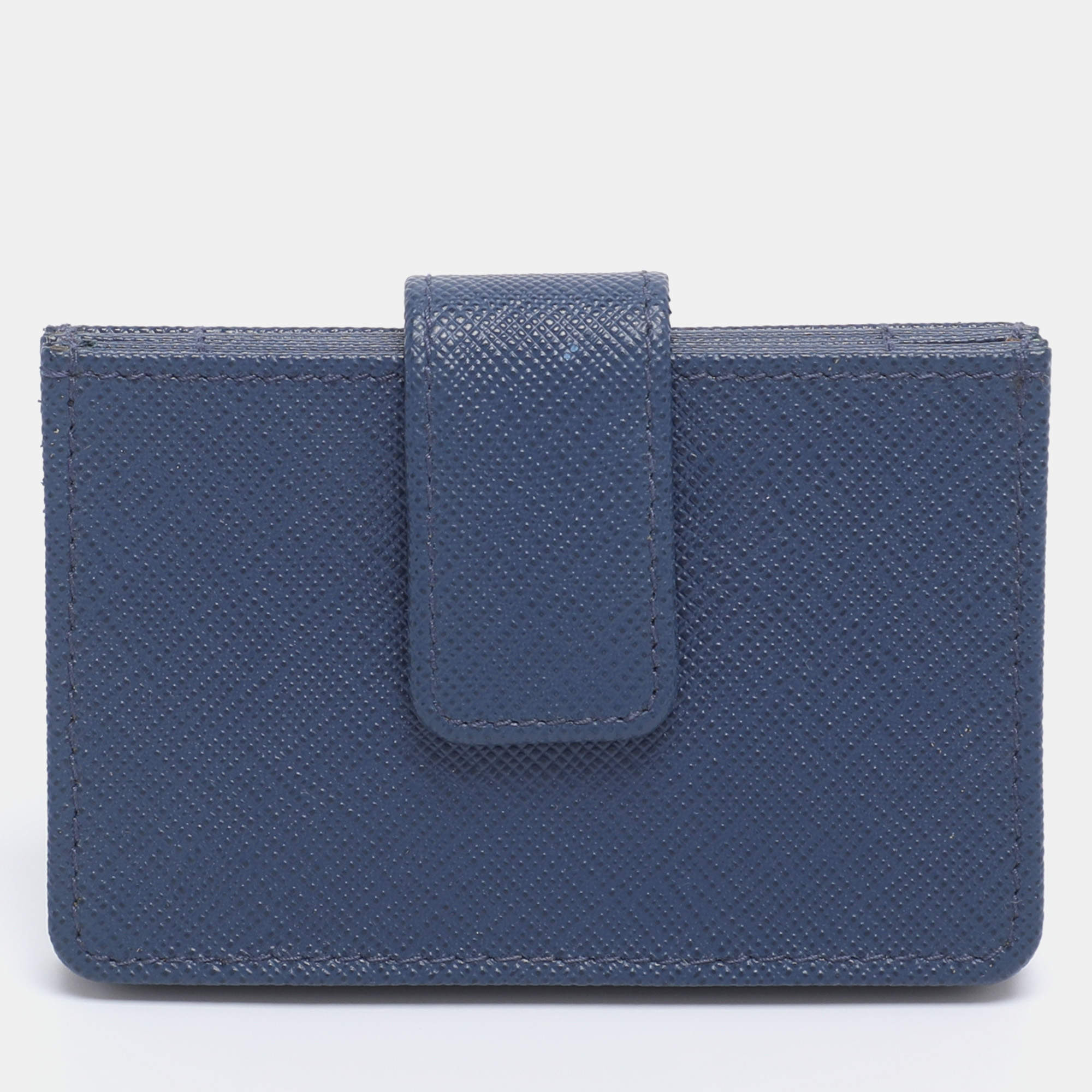 Pre Owned Prada Blue Saffiano Lux Leather 5 Gusset Card Holder