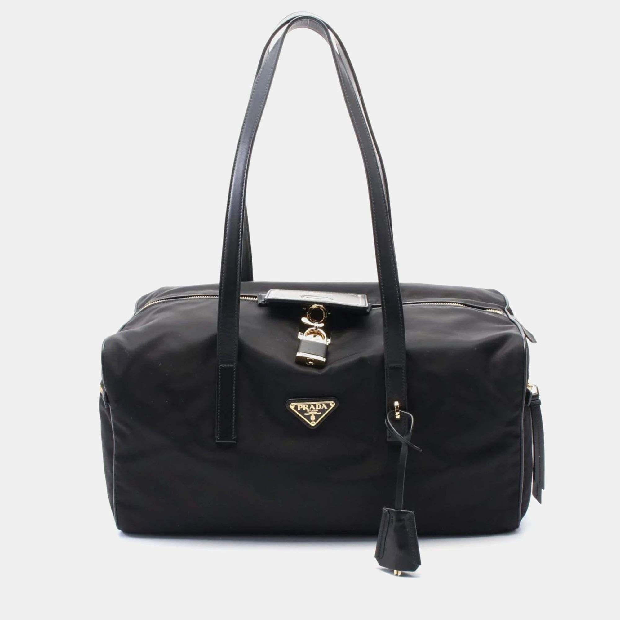 Pre Owned Prada Large Black Nylon Leather Shoulder Bag