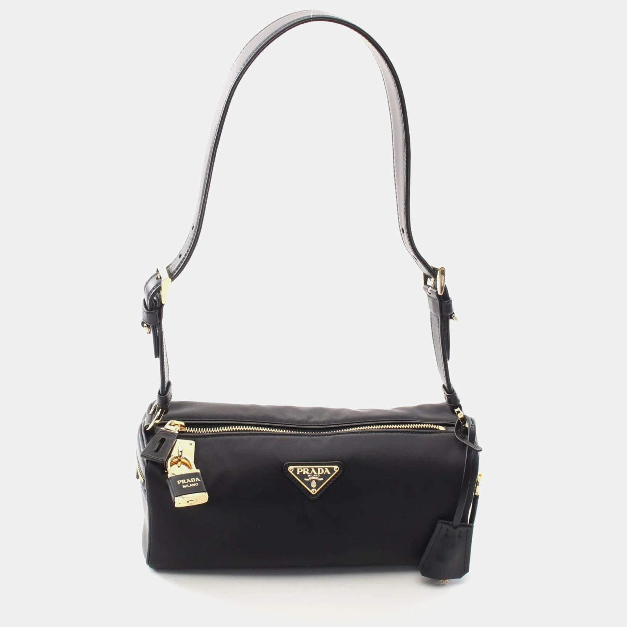 Pre Owned Prada Black Nylon Leather Shoulder Bag