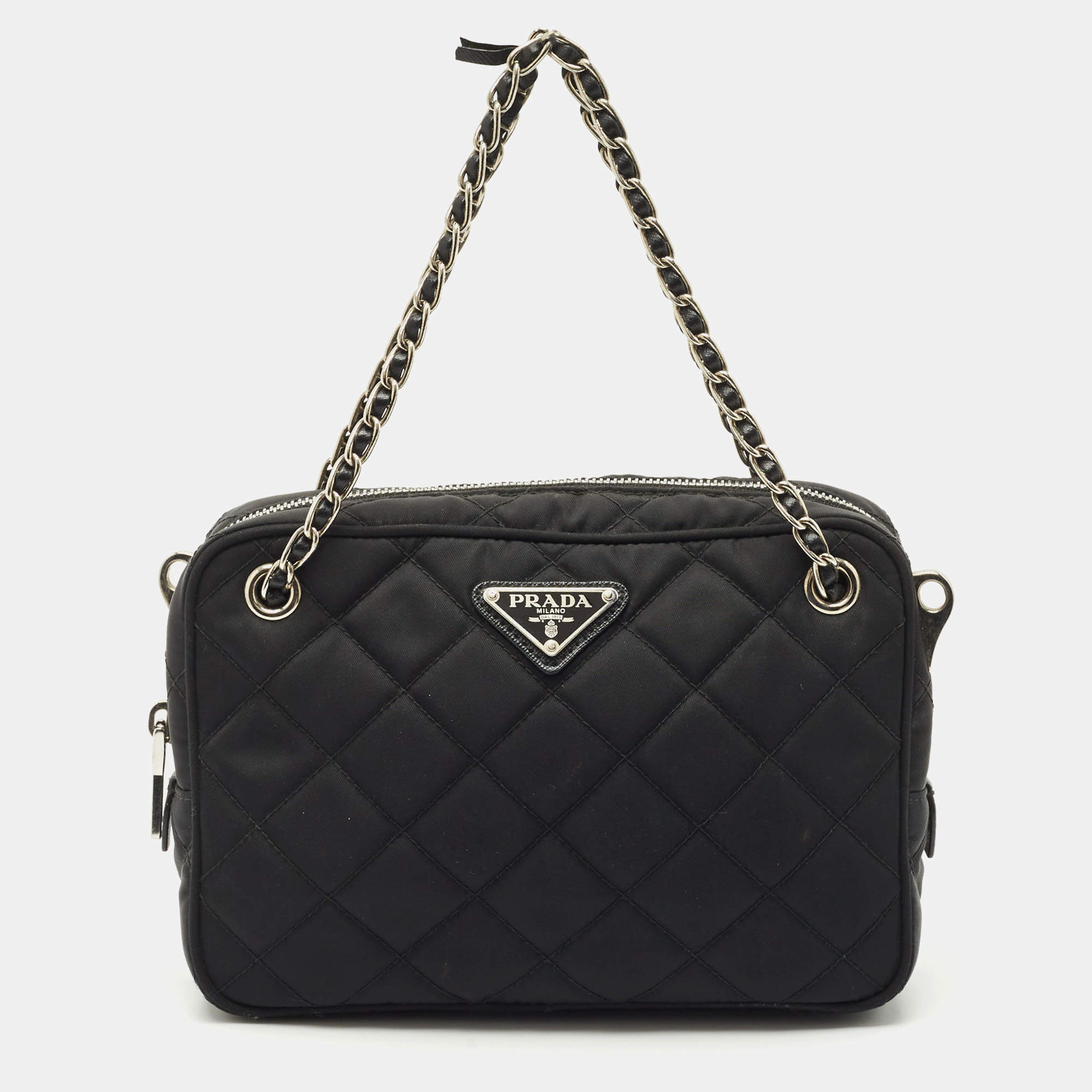 Pre Owned حقيبة برادا سلسلة قماش نايلون مبطن أسود بانولييرا