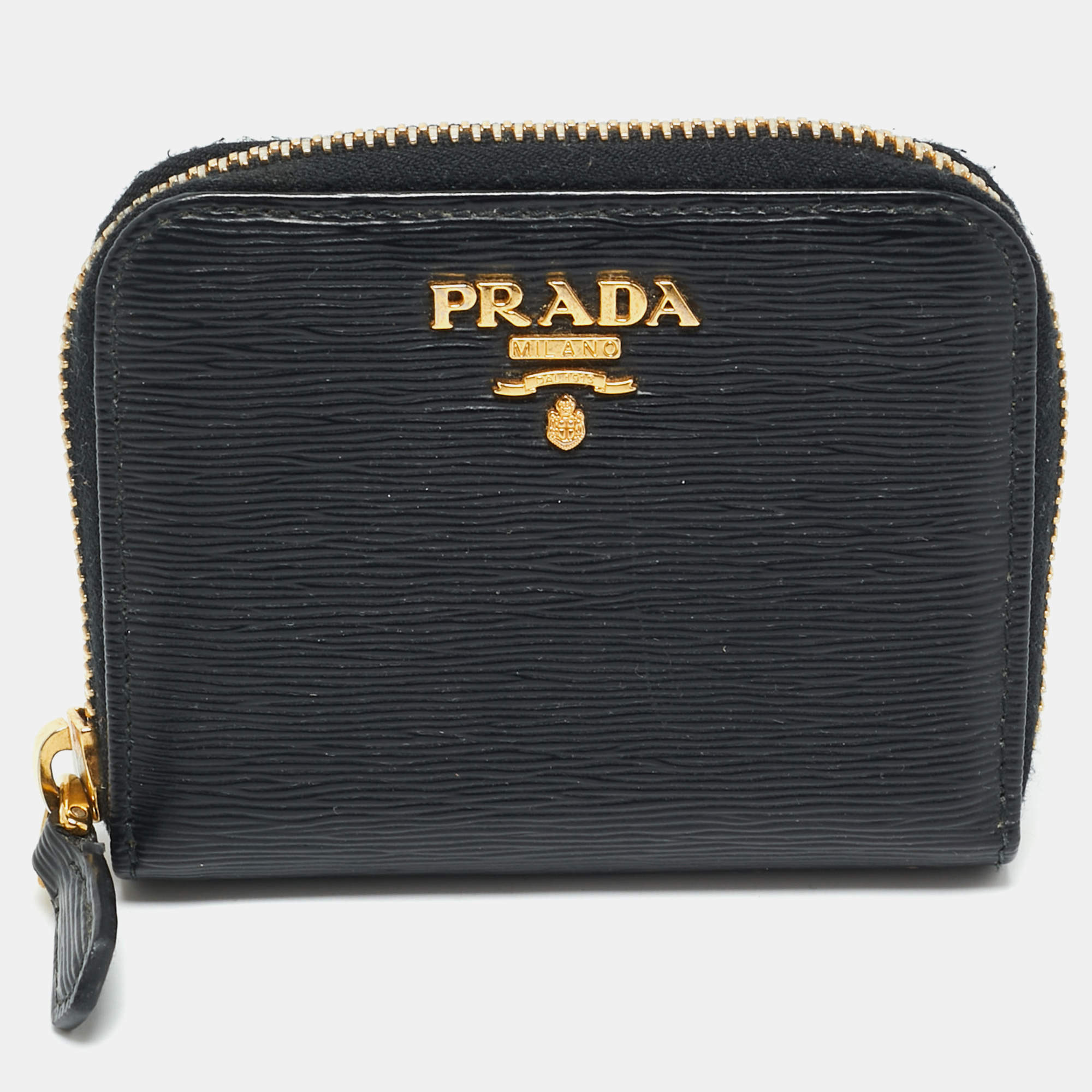 Pre Owned Prada Black Move Leather Leather Zip Coin Purse
