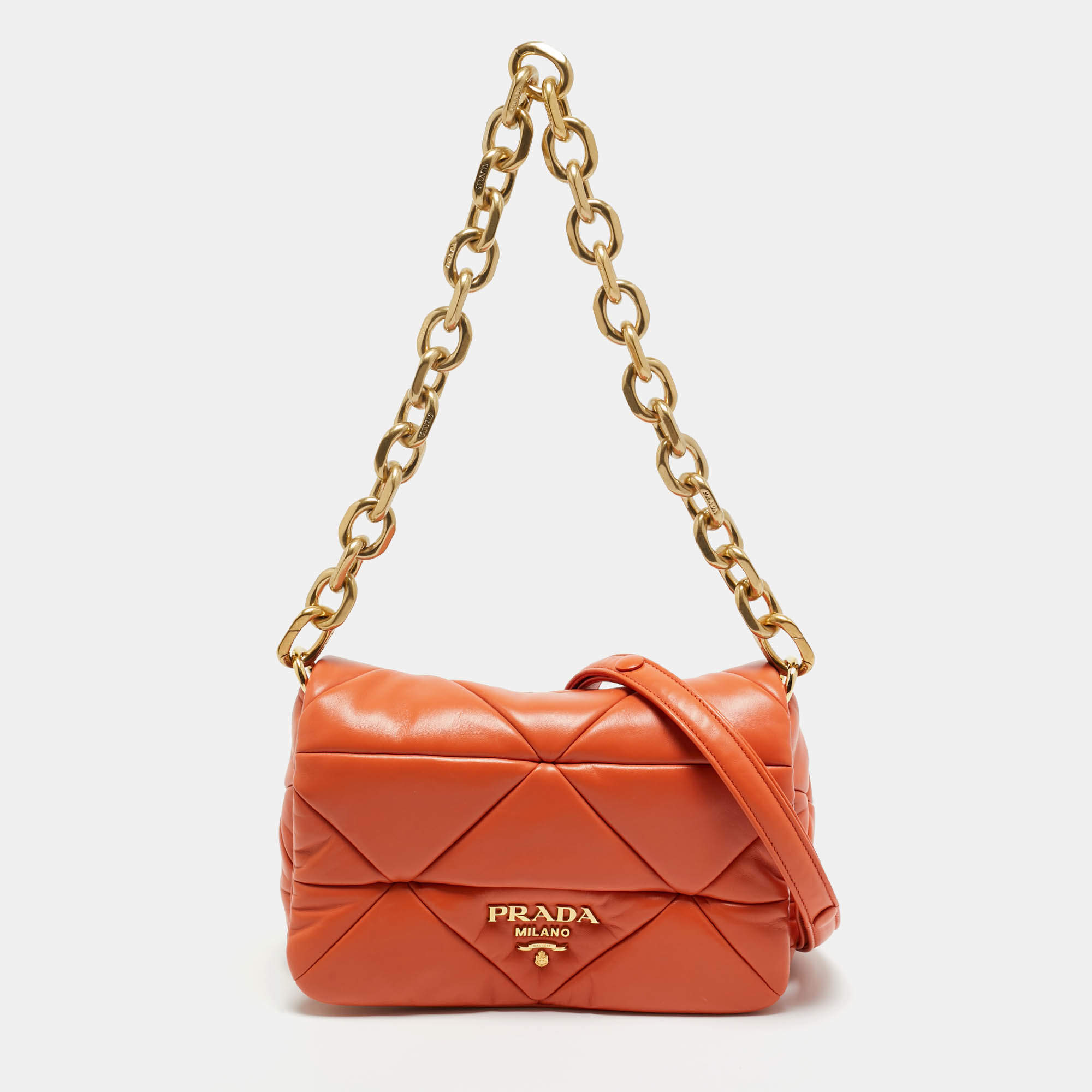 Pre Owned Prada Orange Nappa Leather Patchwork System Shoulder Bag