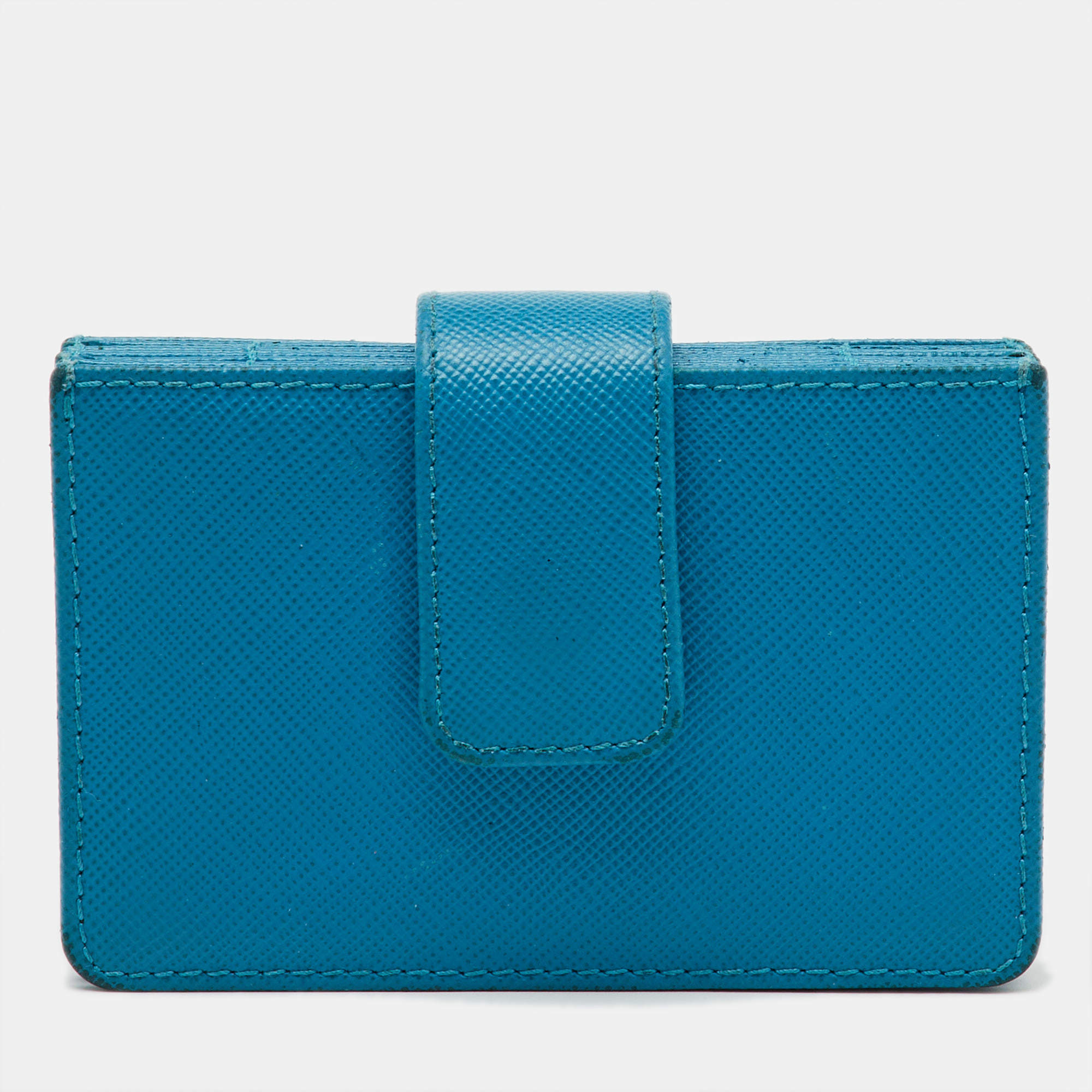 Pre Owned Prada Aqua Blue Saffiano Leather Card Holder 