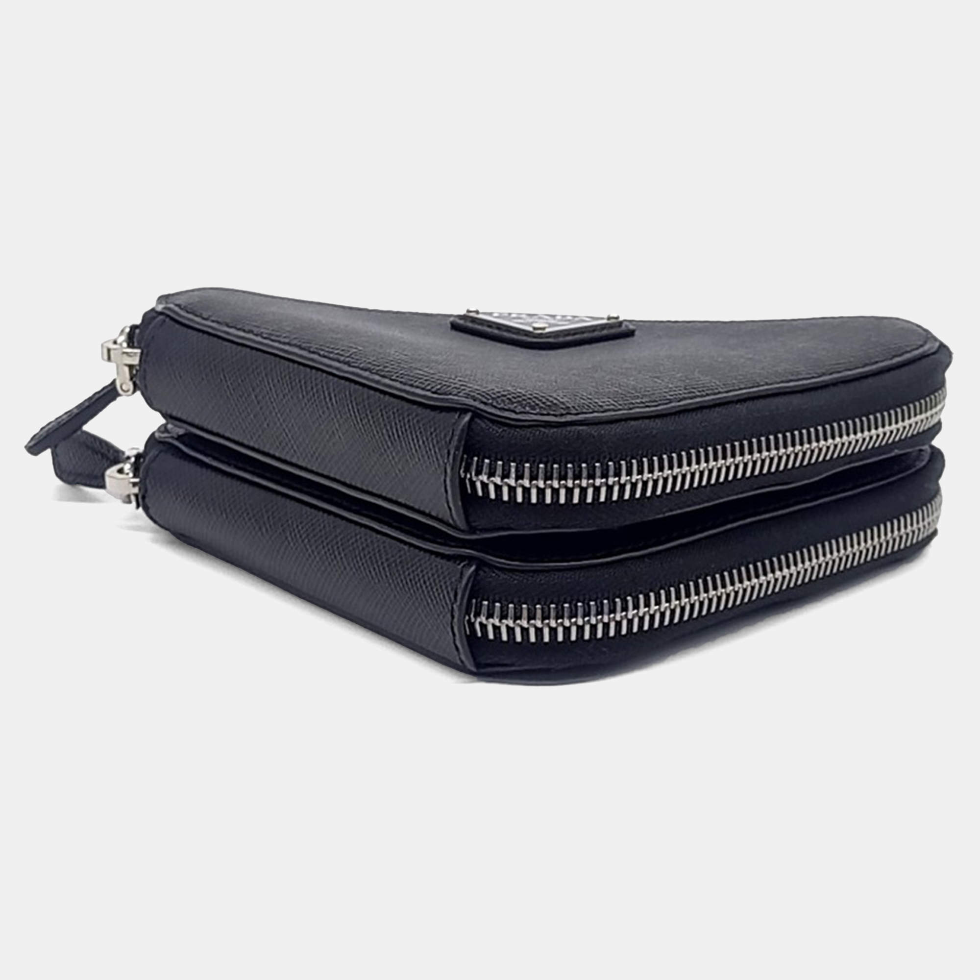 Prada Black Leather Saffiano Triangle Mini Pouch Prada | TLC