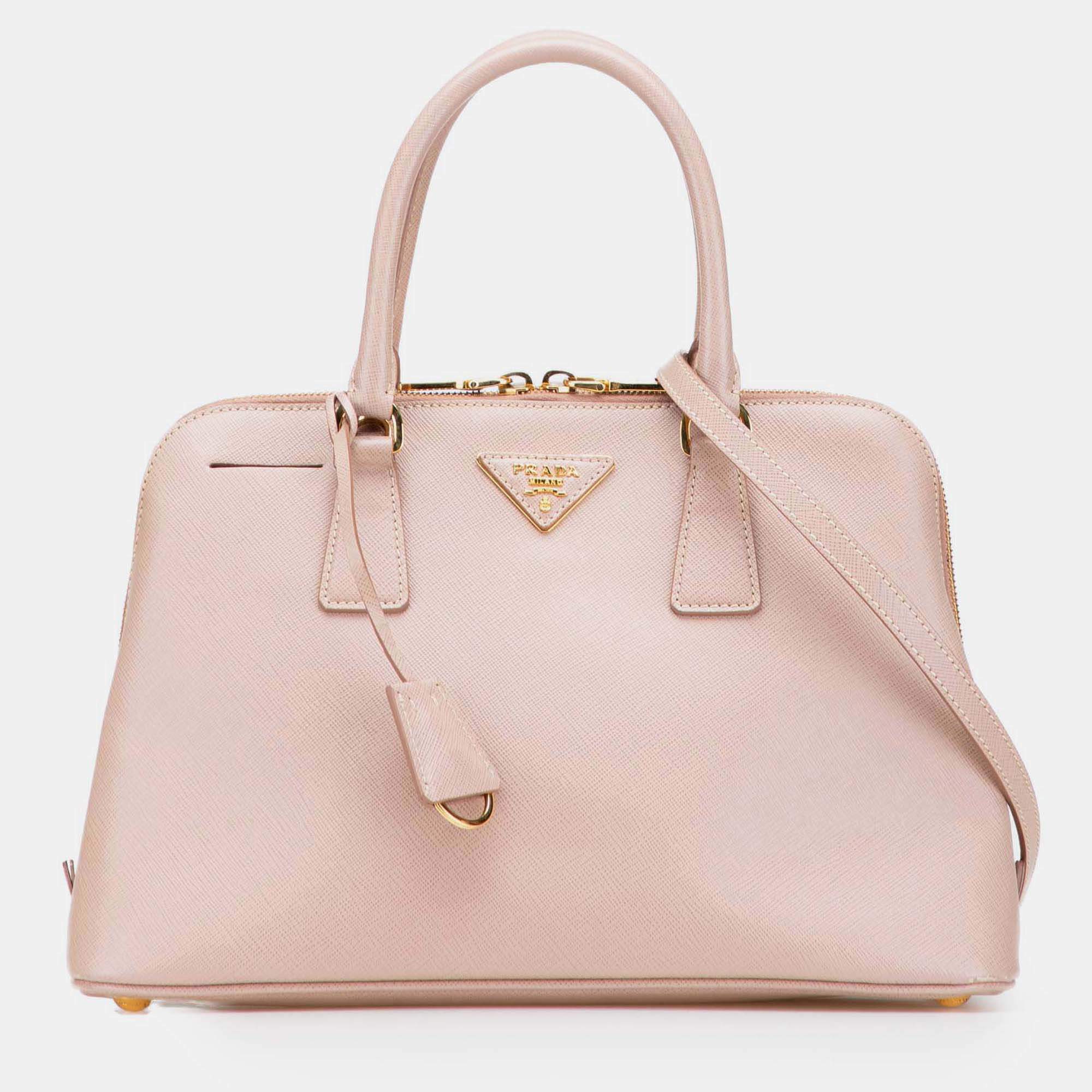 Pre Owned Prada Pink Medium Saffiano Lux Promenade Satchel