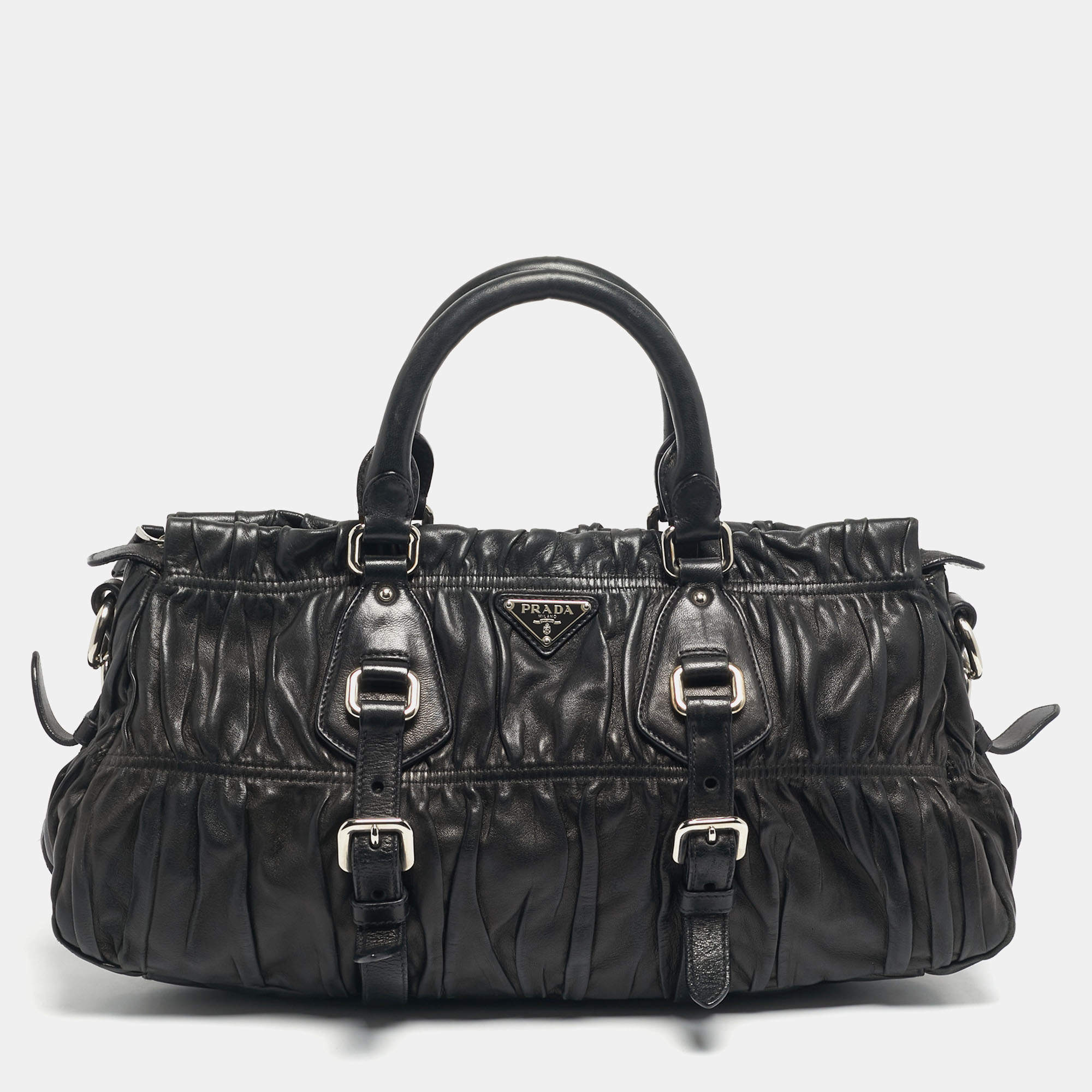 Pre Owned حقيبة يد برادا غوفري جلد أسود