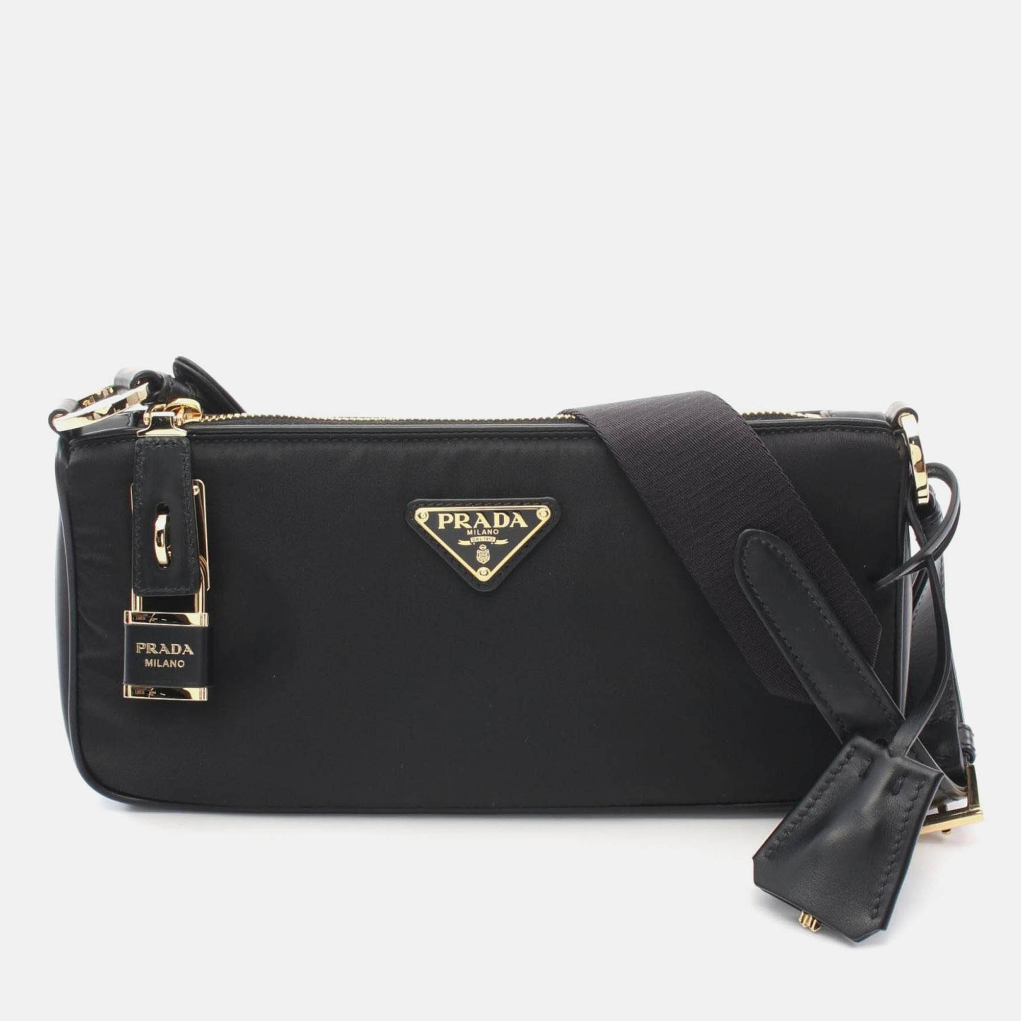 Pre Owned Prada Tessuto Black Nylon Leather Shoulder Bag