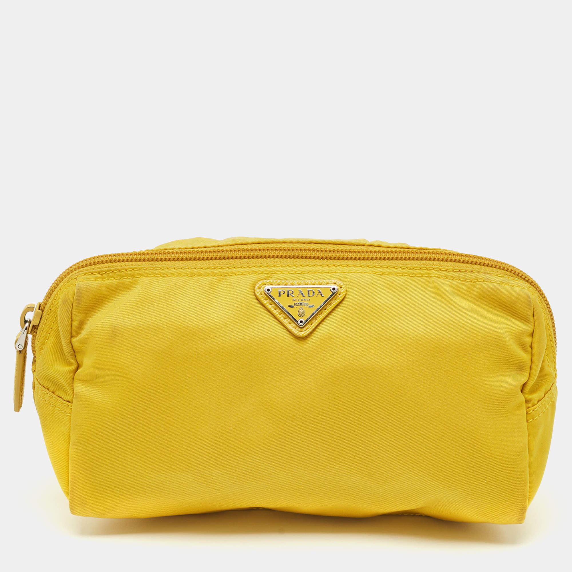 مملوكة مسبقًا Prada Yellow Tessuto Nylon Cosmetic Pouch