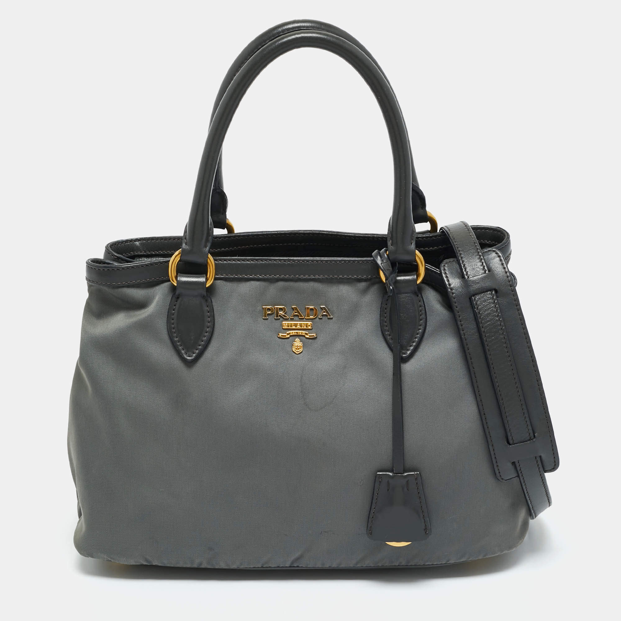 Pre Owned Prada Grey Nylon and Leather Tote