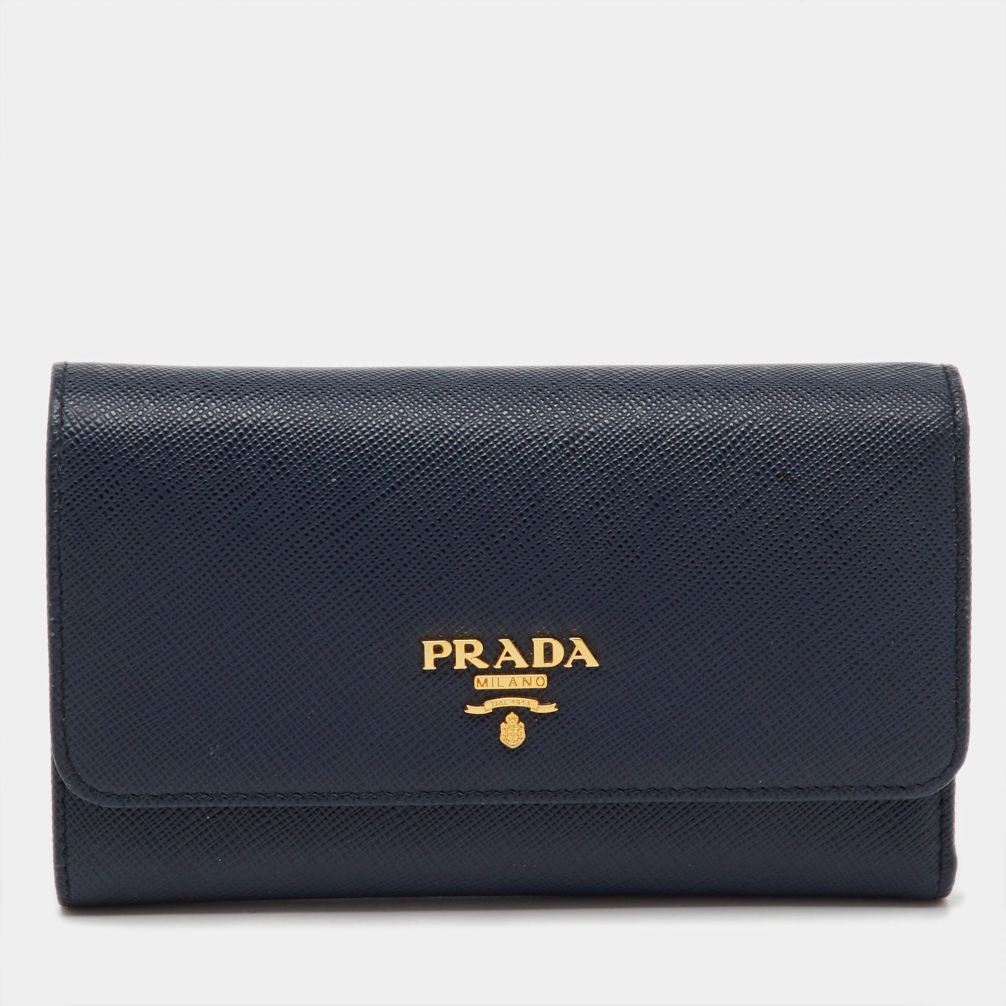 Pre Owned Prada Navy Blue Saffiano Leather Compact Wallet