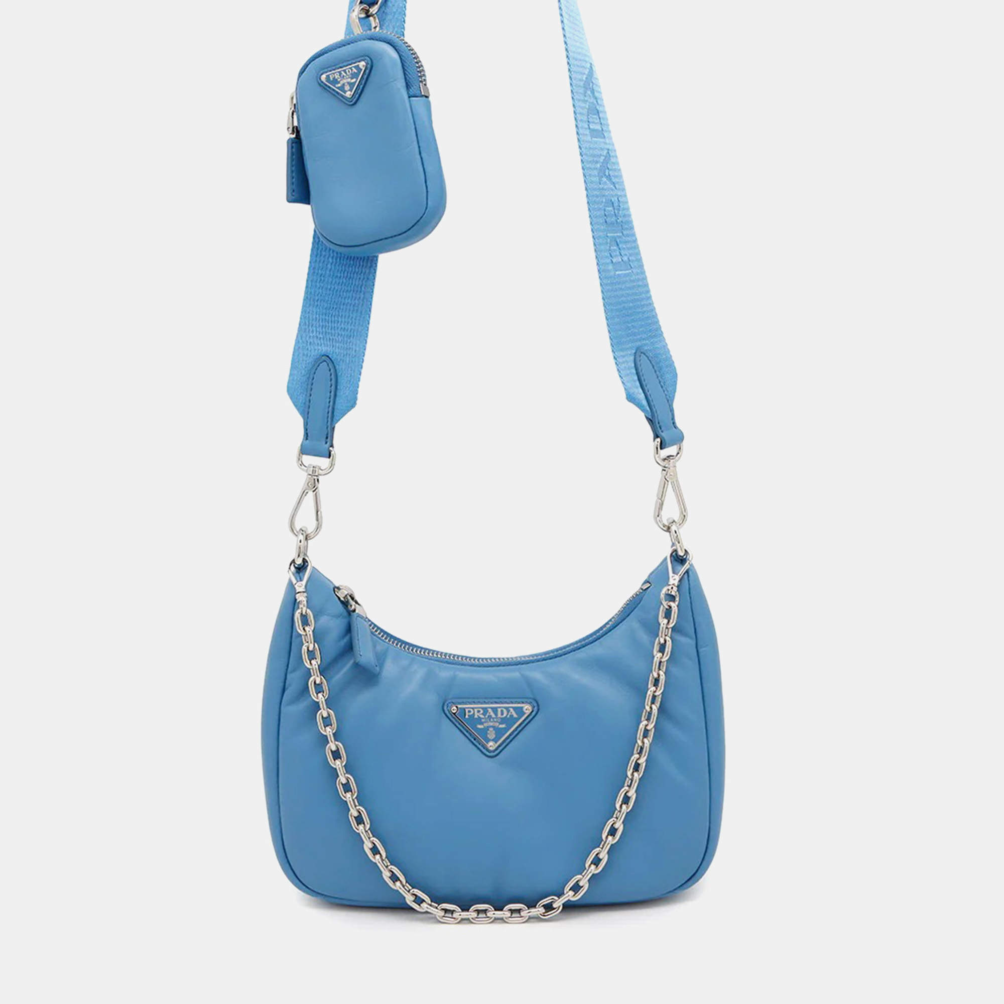 Pre Owned Prada Re-Edition 2005 Light Blue Leather Shoulder Bag