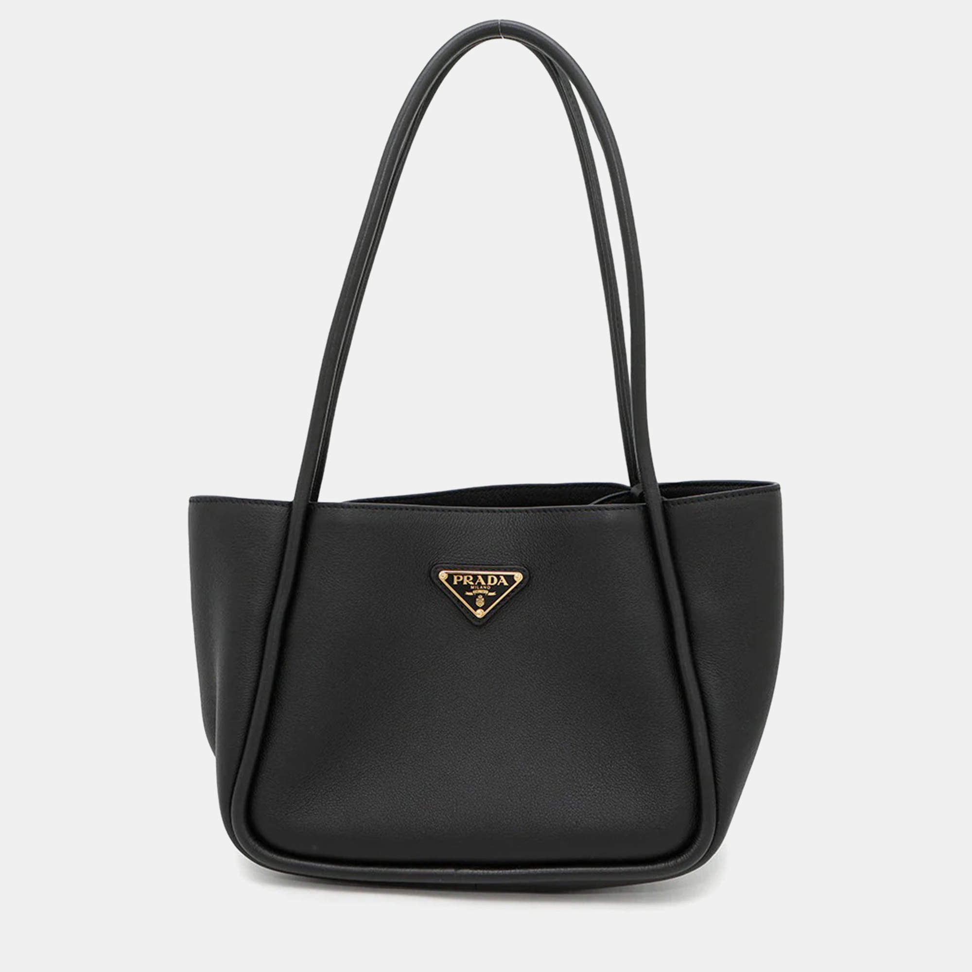 Pre Owned Prada Black Leather Shopping Tote Bag