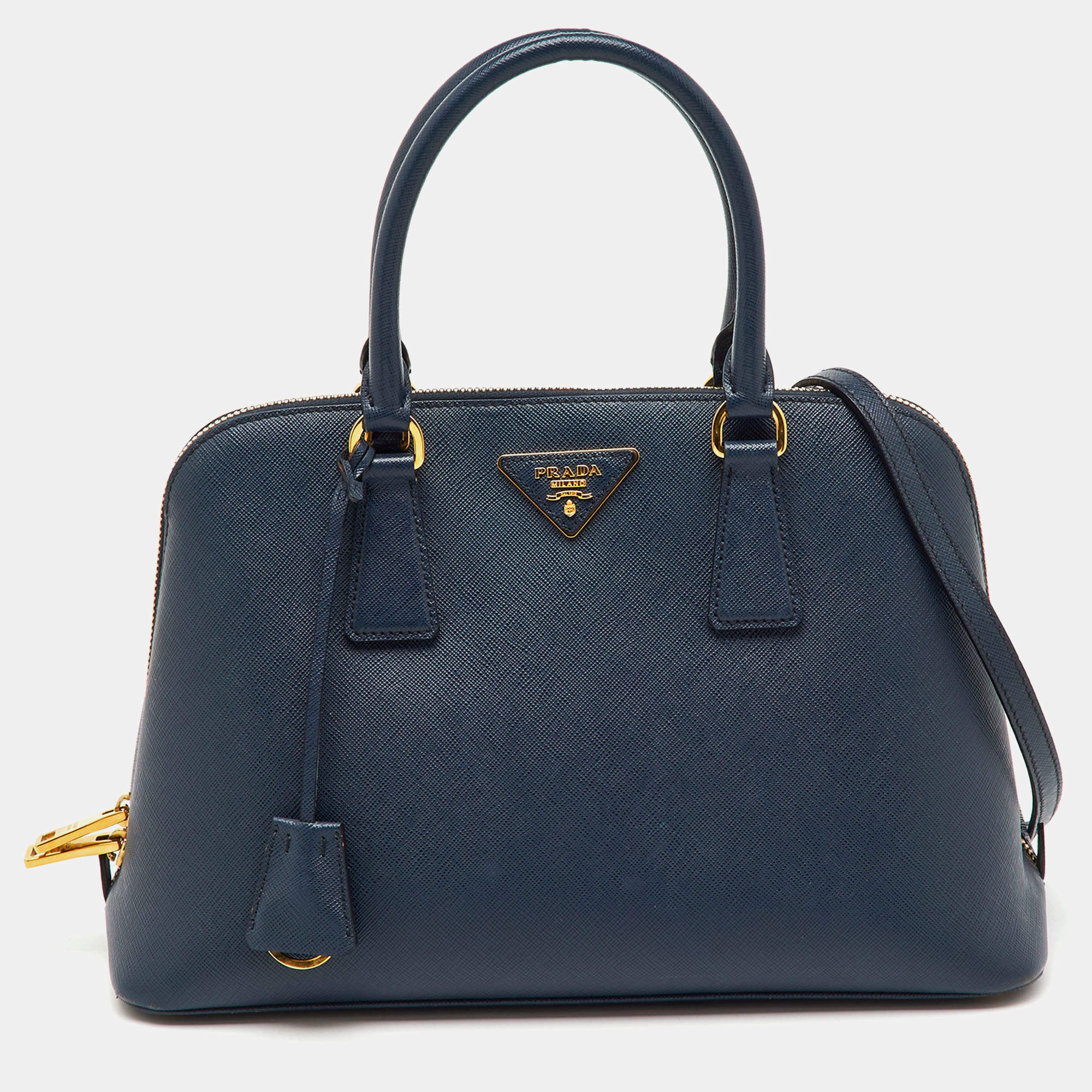 Pre Owned Prada Navy Blue Saffiano Leather Medium Promenade Satchel