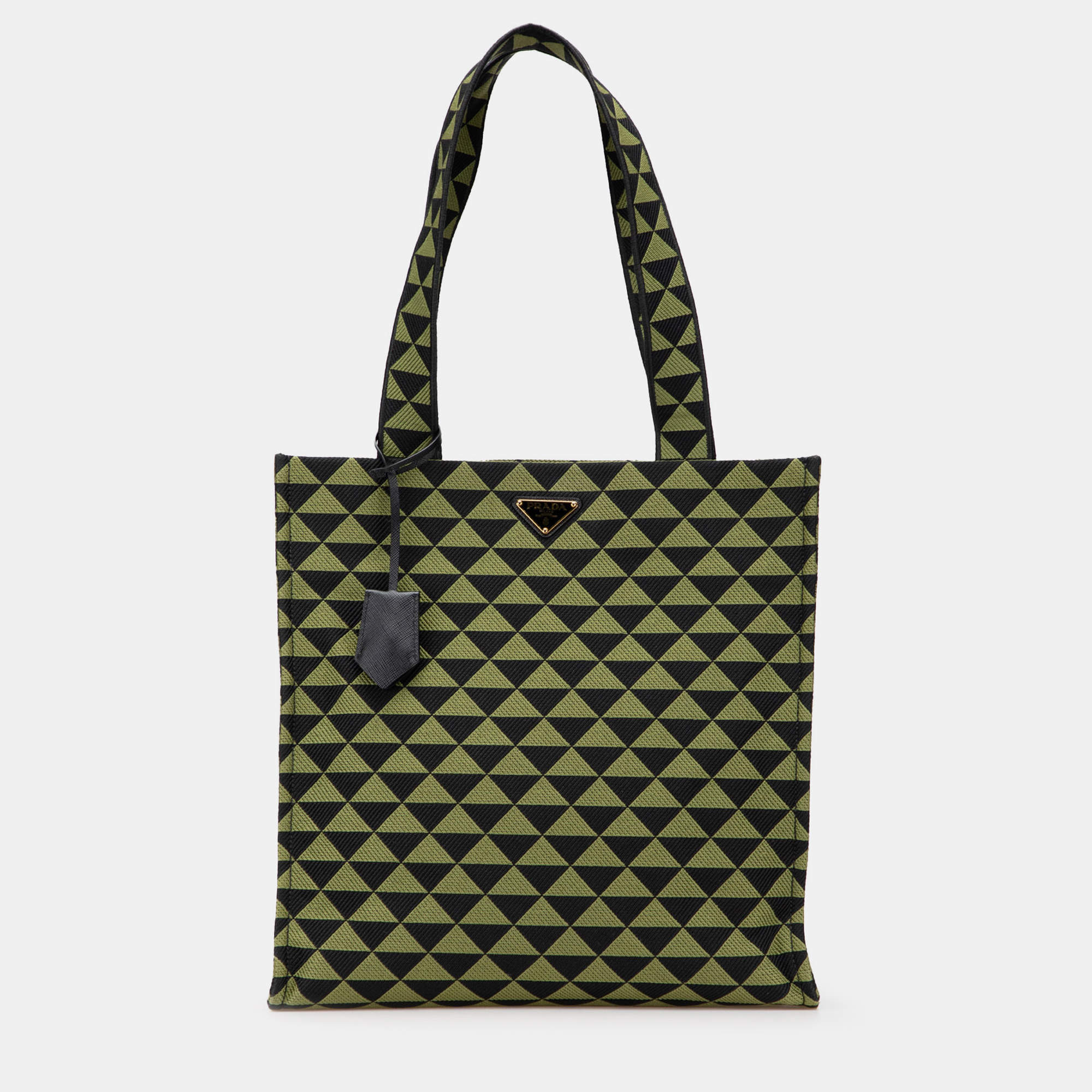 Pre Owned Prada Green Jacquard Triangolo Symbole Shopping Tote