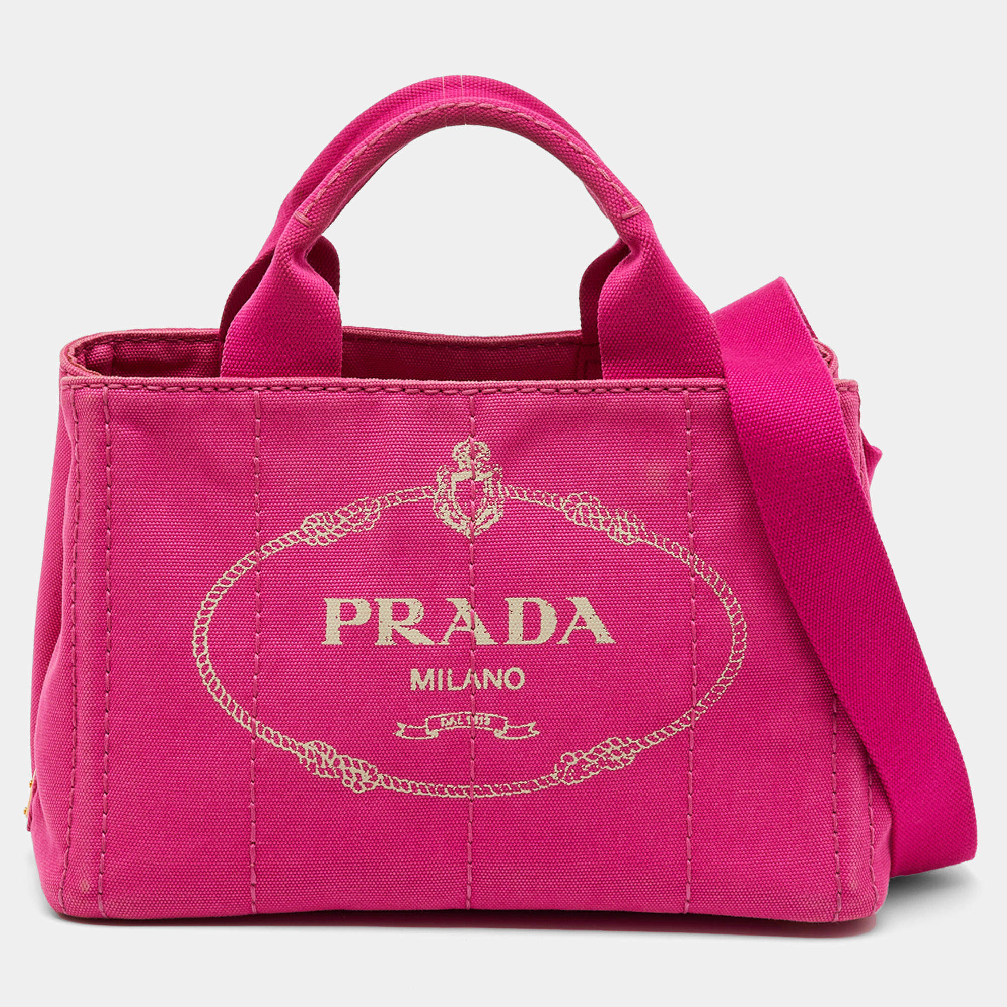 Pre Owned Prada Pink Canvas Small Canapa Logo Tote
