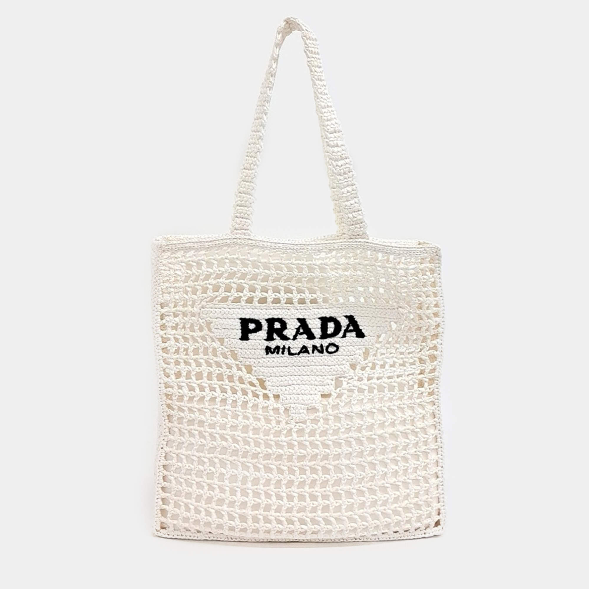 Pre Owned Prada White Raffia Shoulder Bag