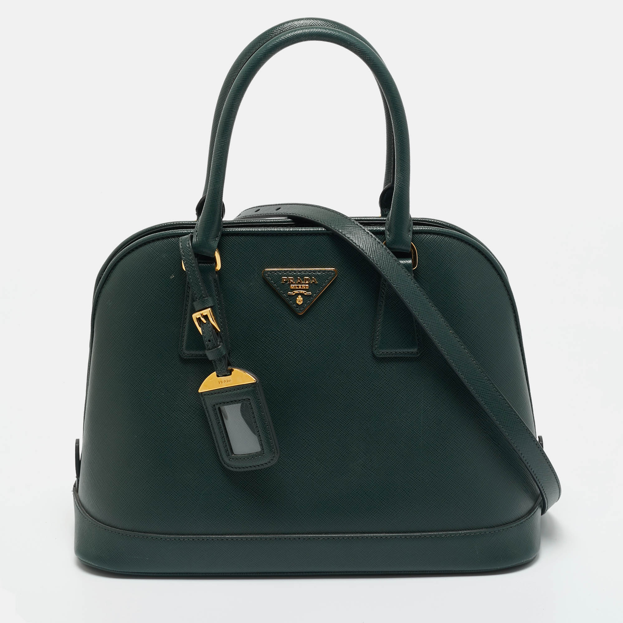 Pre Owned Prada Dark Green Dark Green Leather Open Promenade Bag