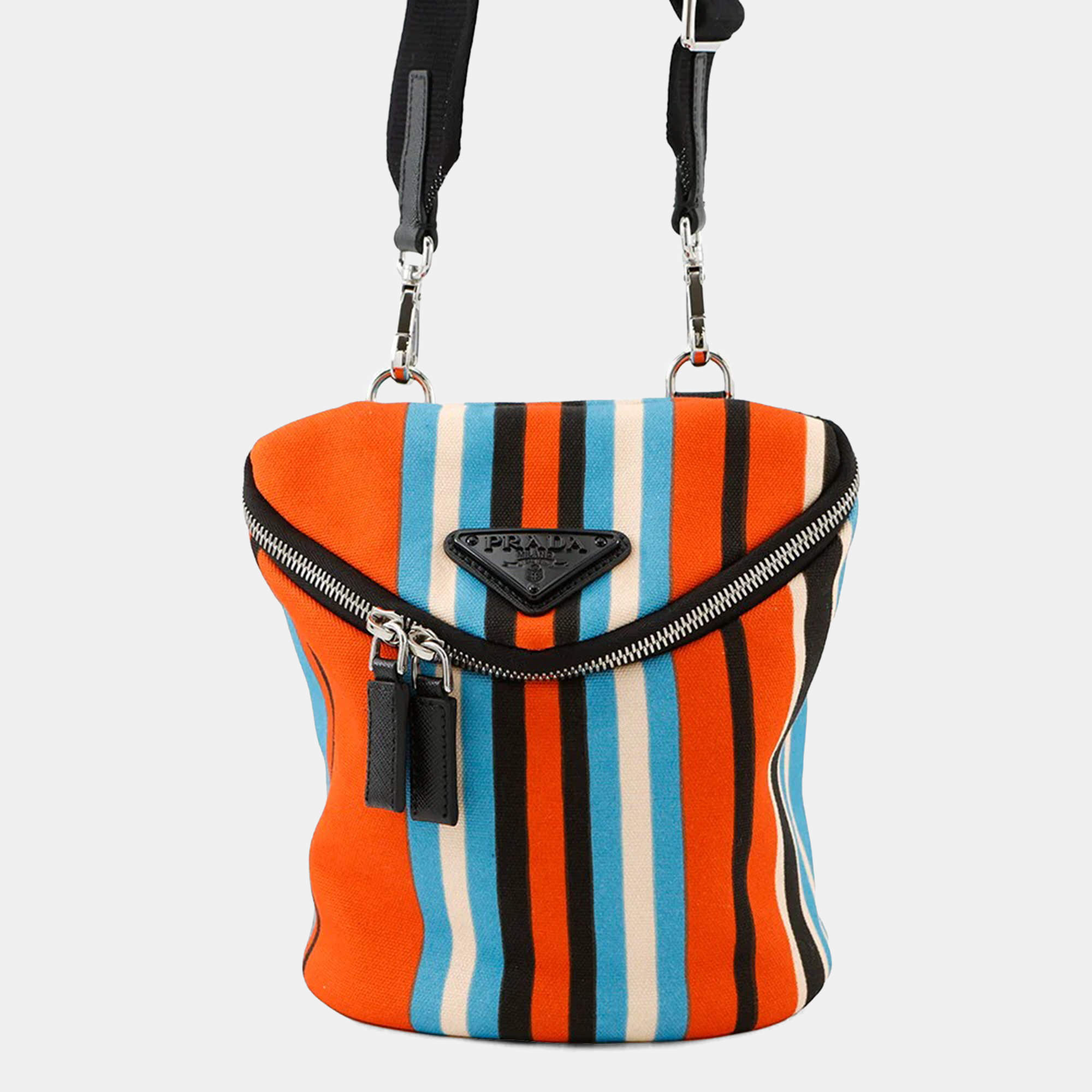 Pre Owned Prada Triangle Logo Multicolor Canvas Shoulder Bag