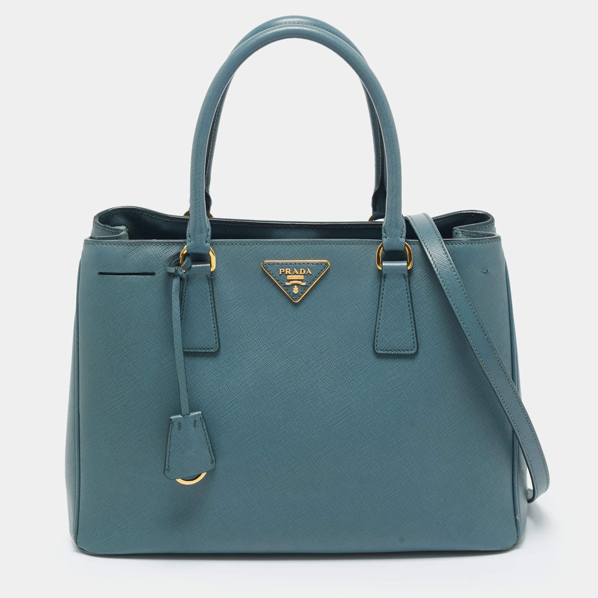 Pre Owned Prada Navy Blue Saffiano Leather Medium Open Tote