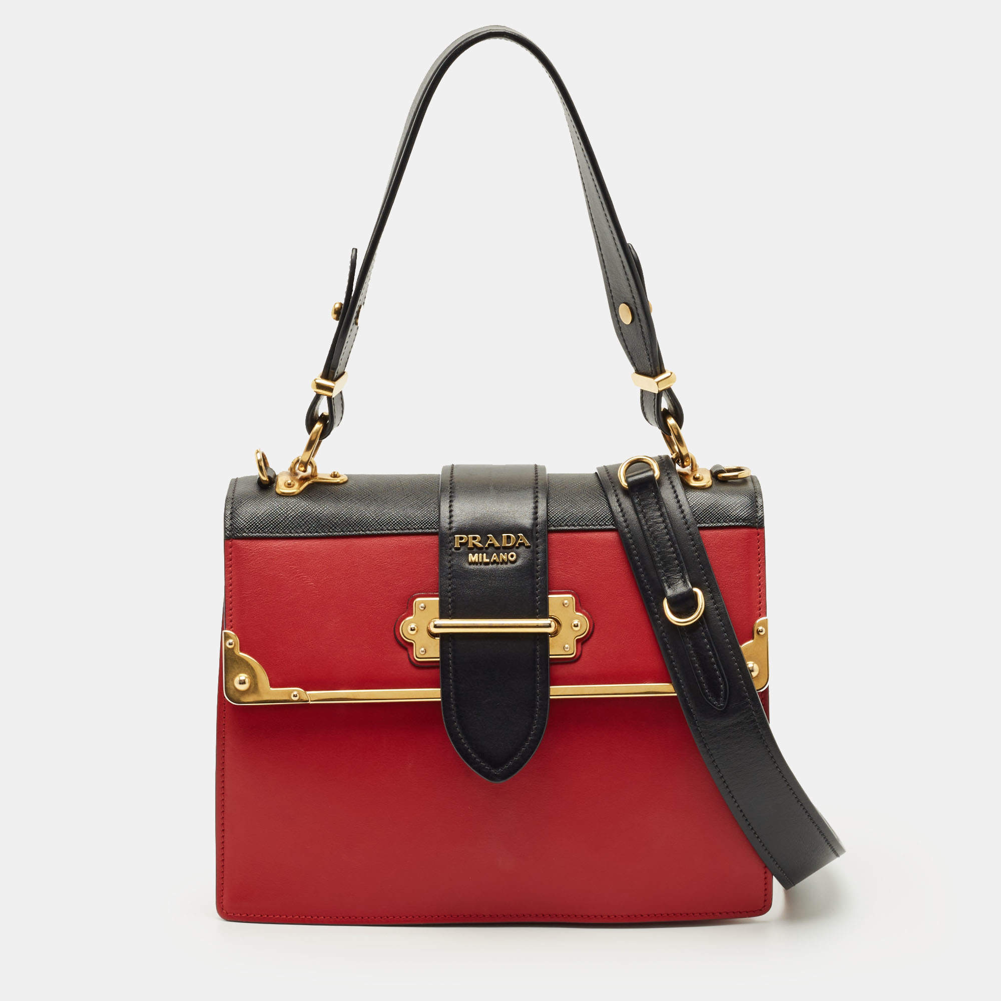 Pre Owned Prada Red/Black Leather Cahier Flap Shoulder Bag