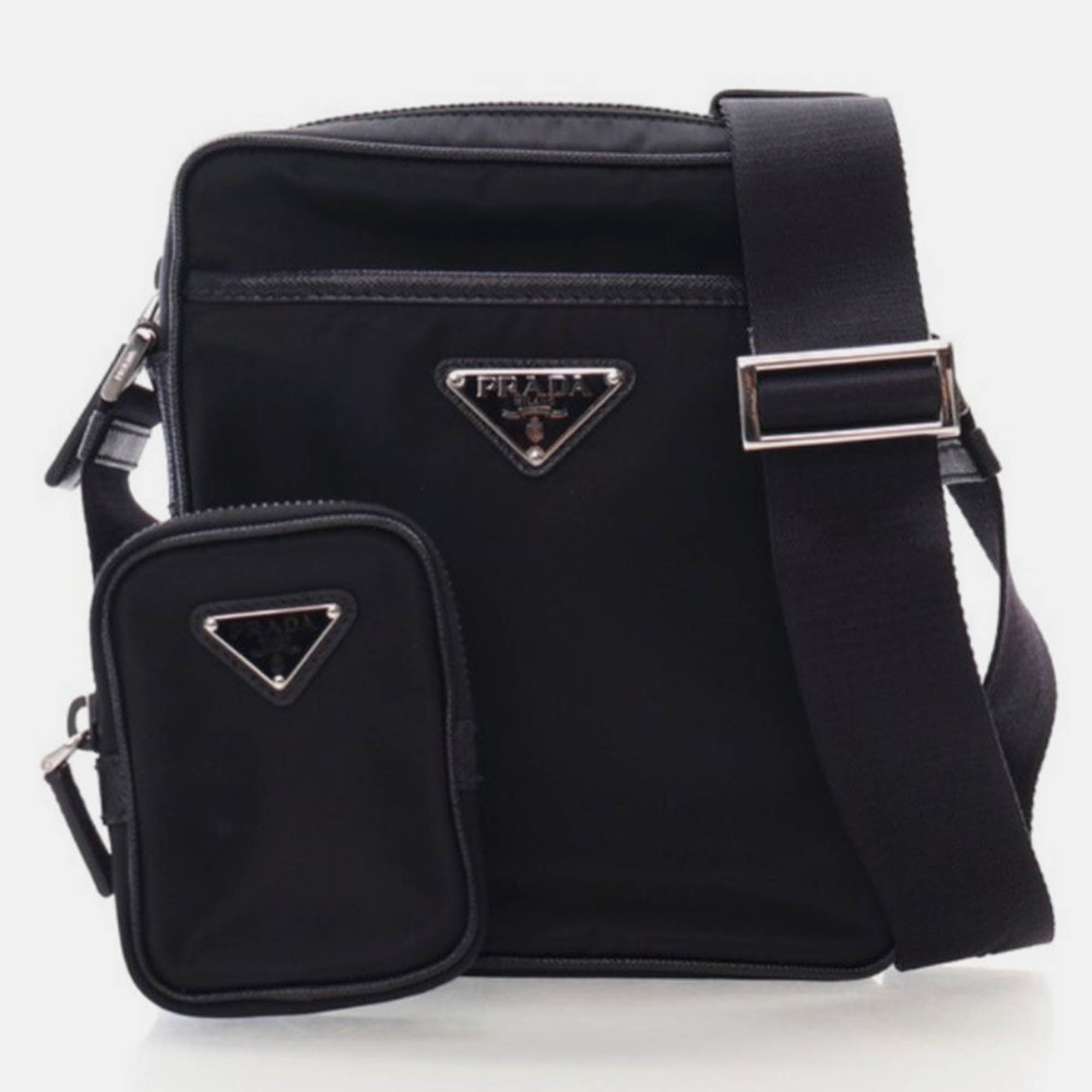 Pre Owned Prada Black Re-Nylon Messenger Bag