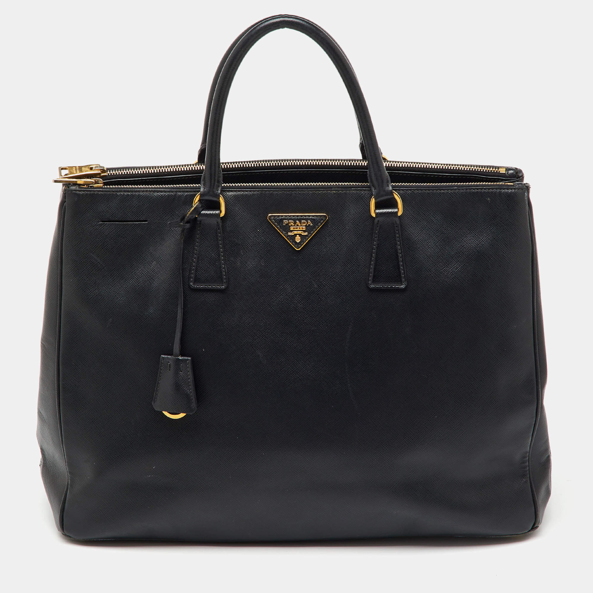 Pre Owned Prada Black Saffiano Lux Leather Extra Large Double Zip Galleria Tote