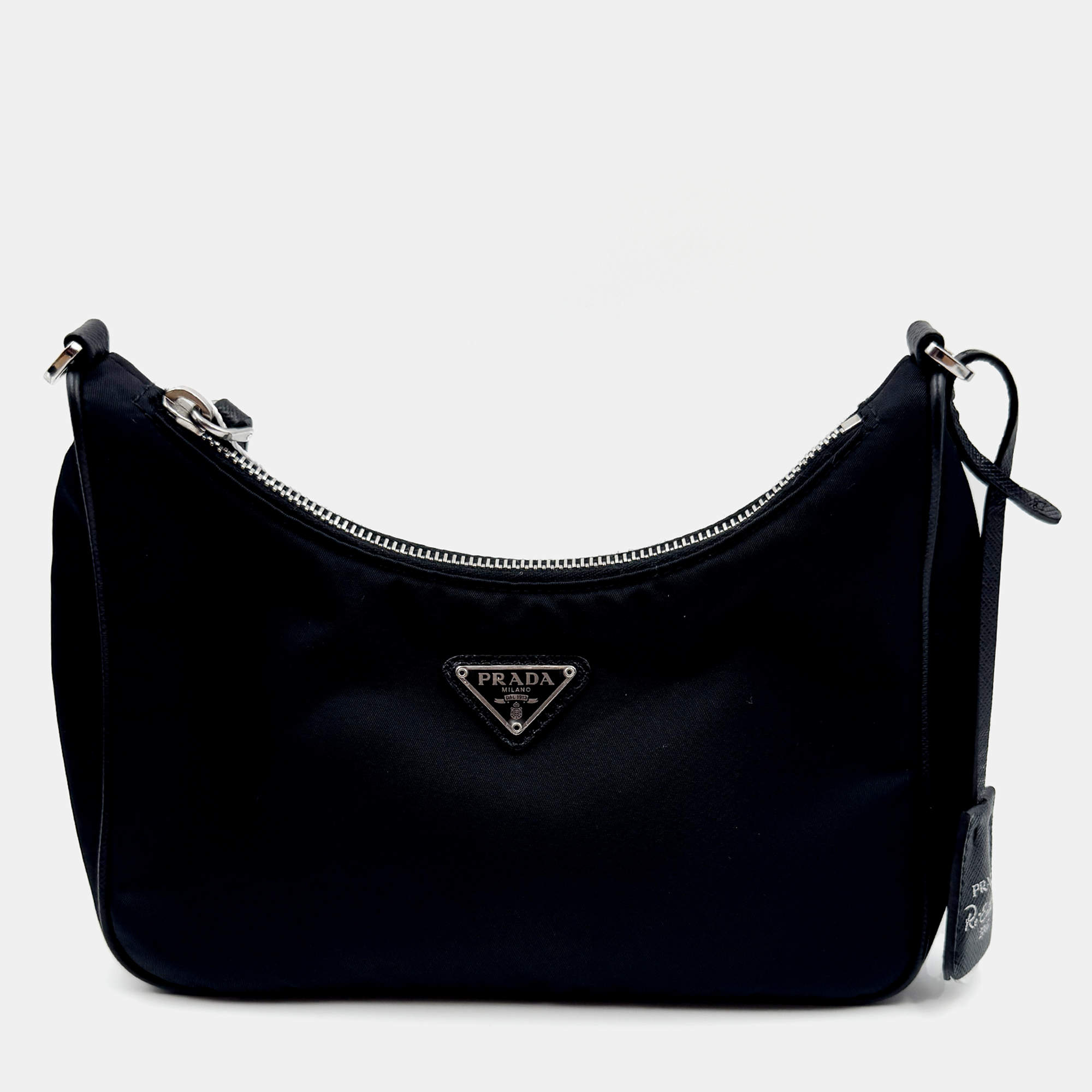 Pre Owned Prada Black Nylon and Saffiano Leather Re-Edition 2005 Shoulder Bag